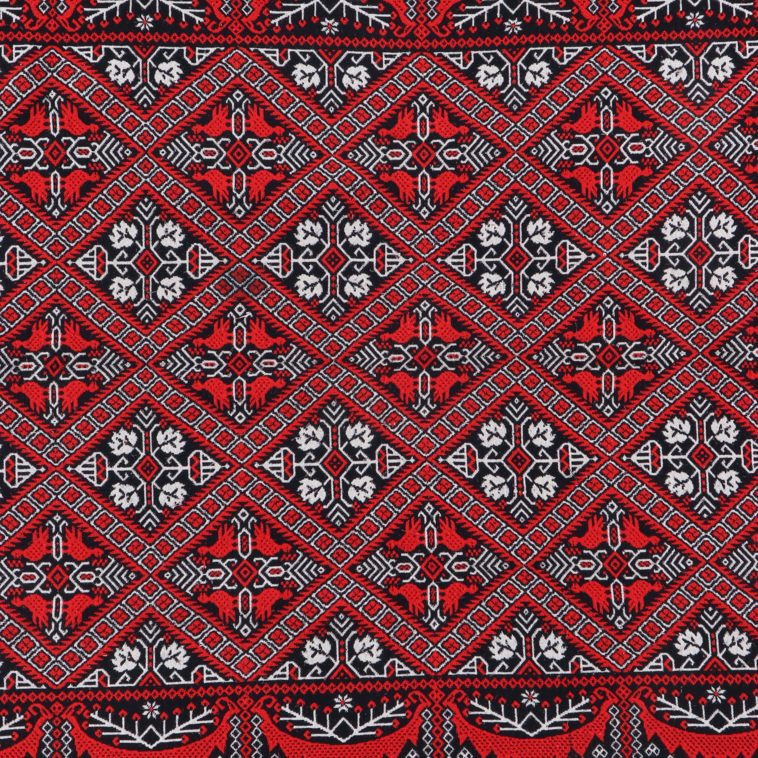 Handwoven Woolen White, Red & Black Reversible Blanket Throw