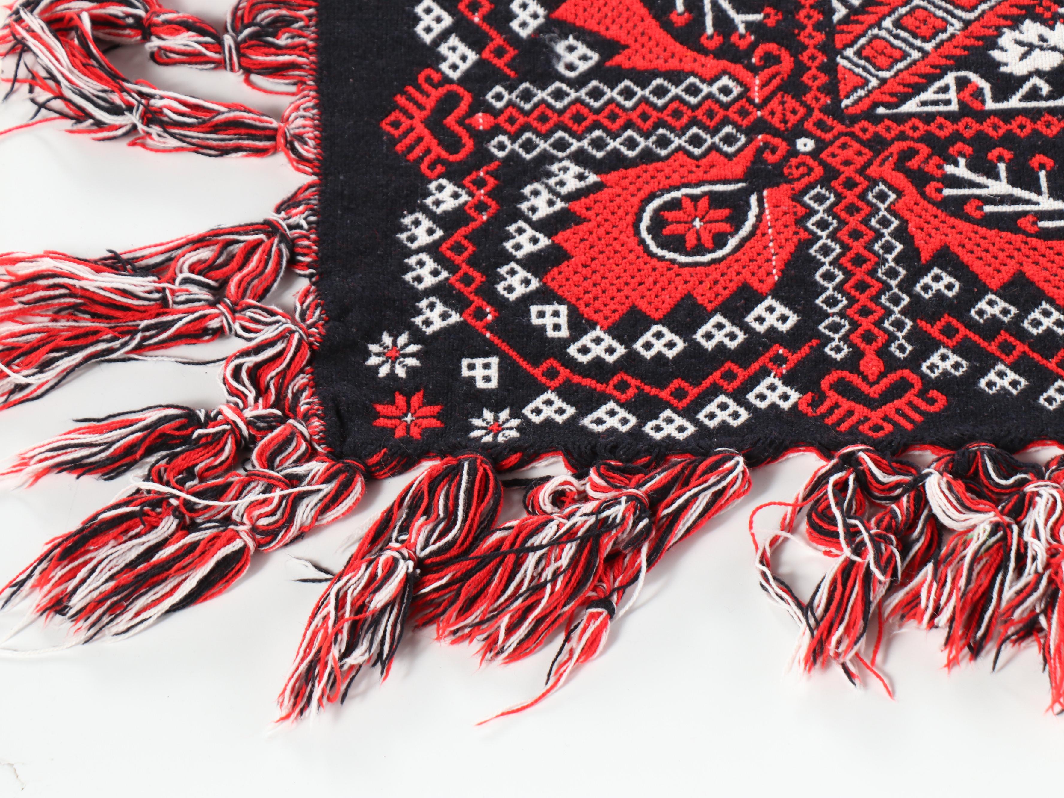 Handwoven Woolen White, Red & Black Reversible Blanket Throw