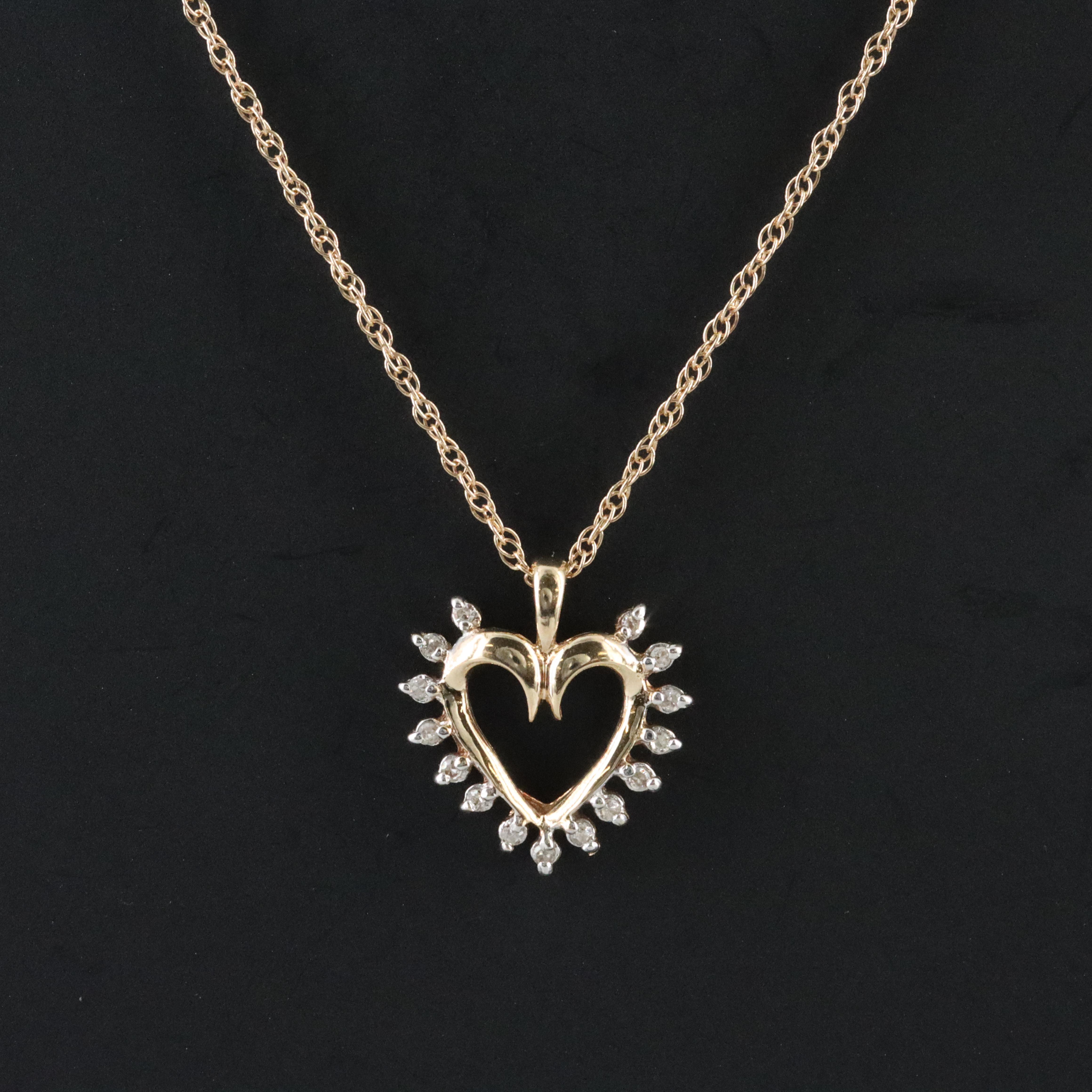 10K 0.10 CTW Diamond Heart Pendant on 14K Chain