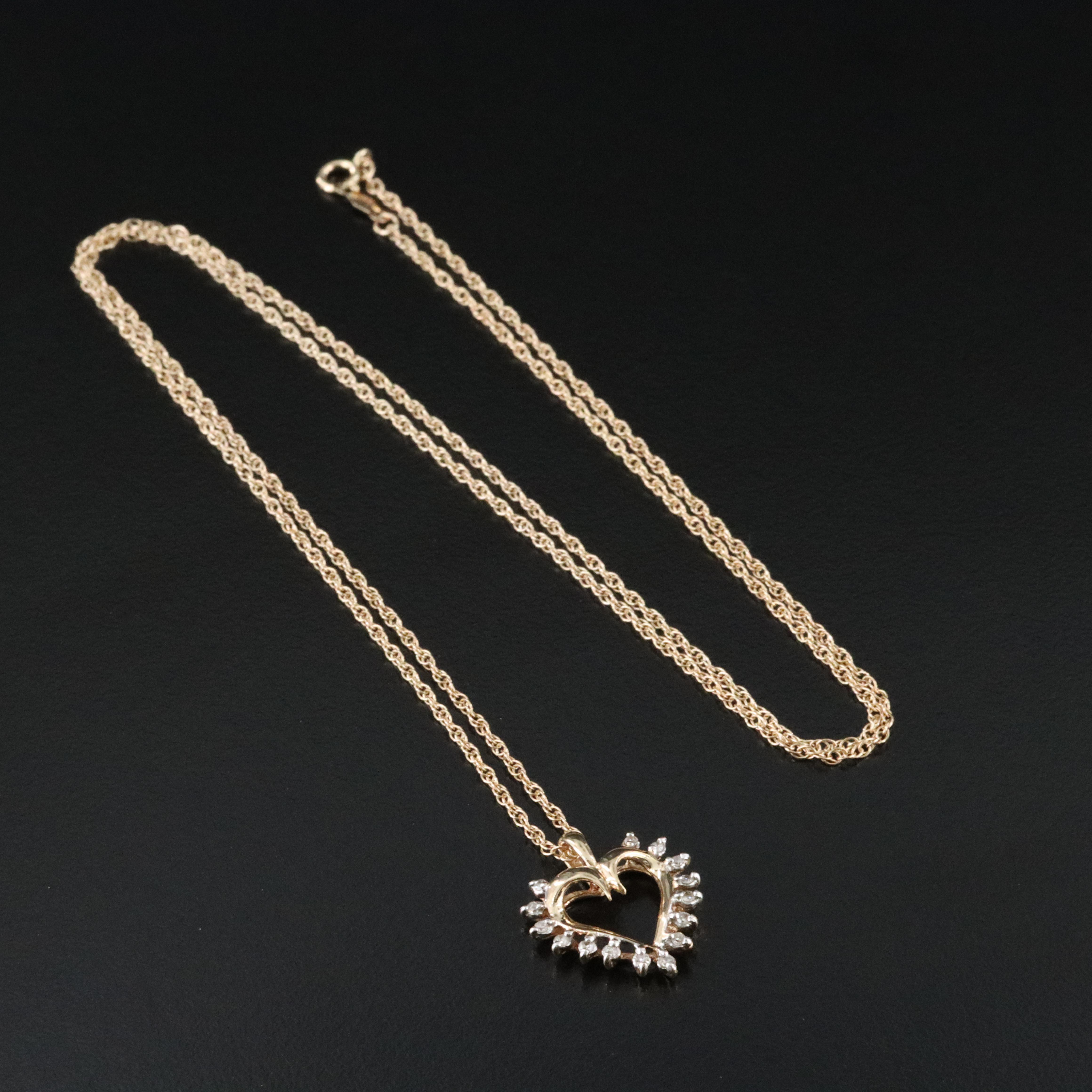 10K 0.10 CTW Diamond Heart Pendant on 14K Chain