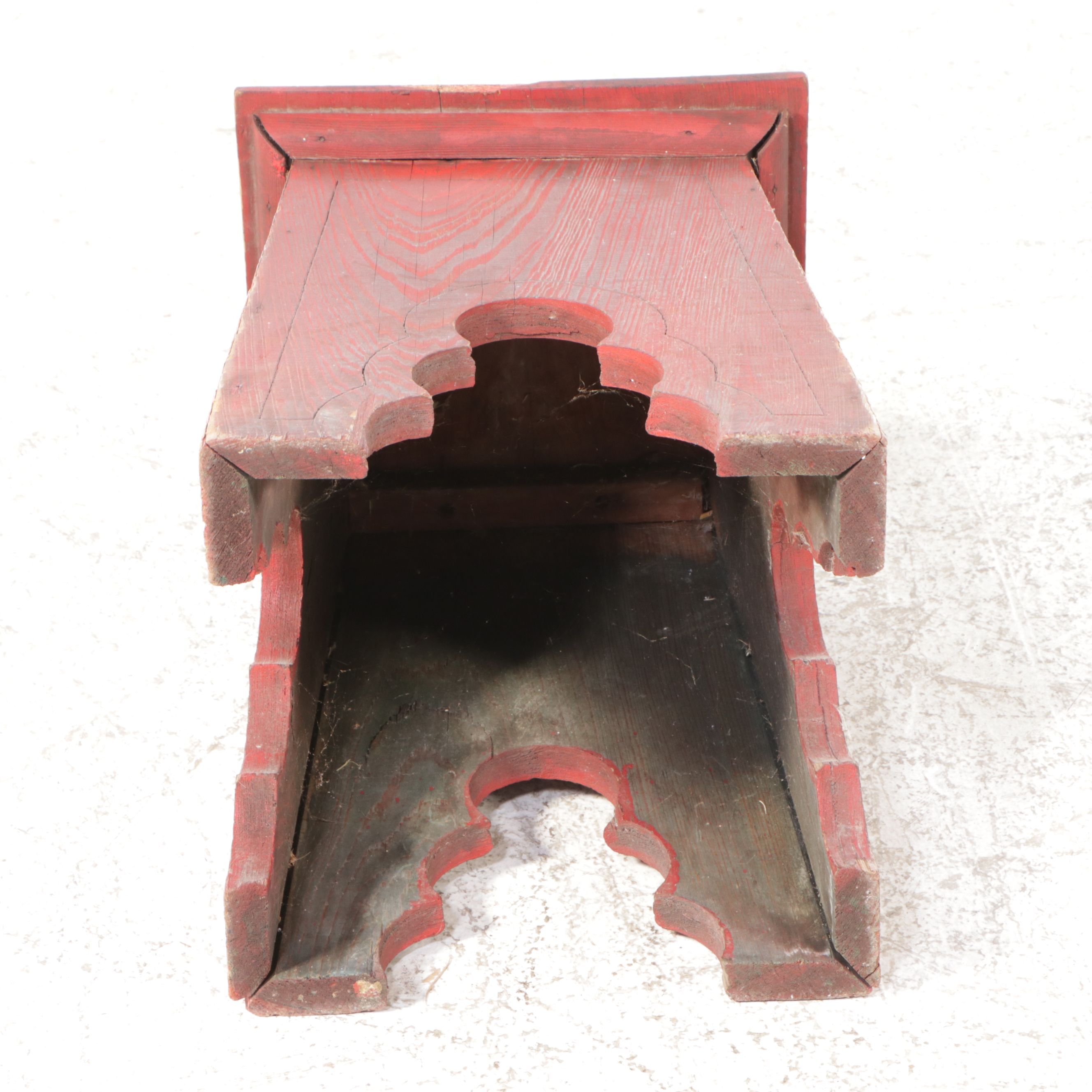 Arts & Crafts Red-Painted Oak Tabouret, Early 20th Century