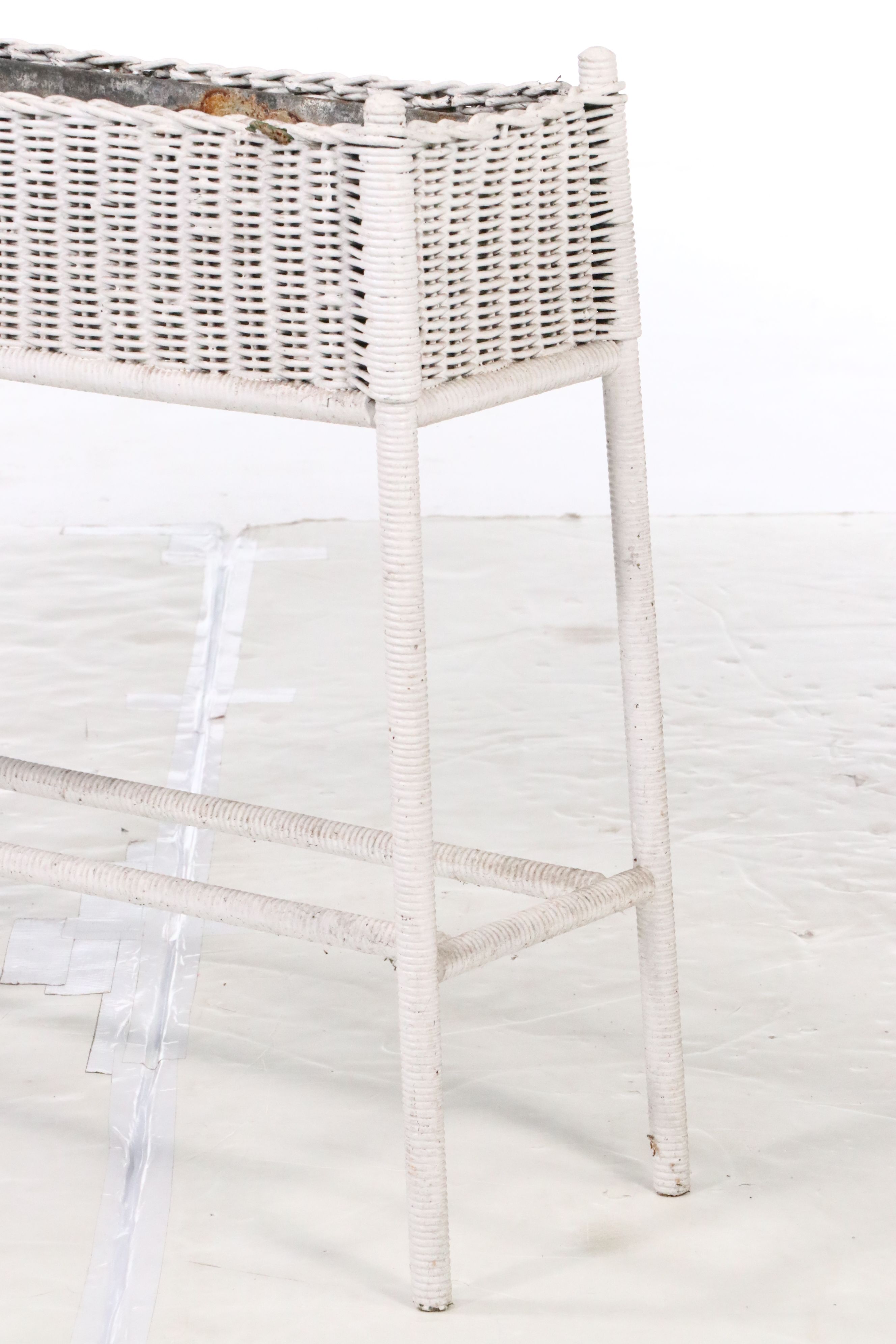 White-Painted Wicker Plant Stand