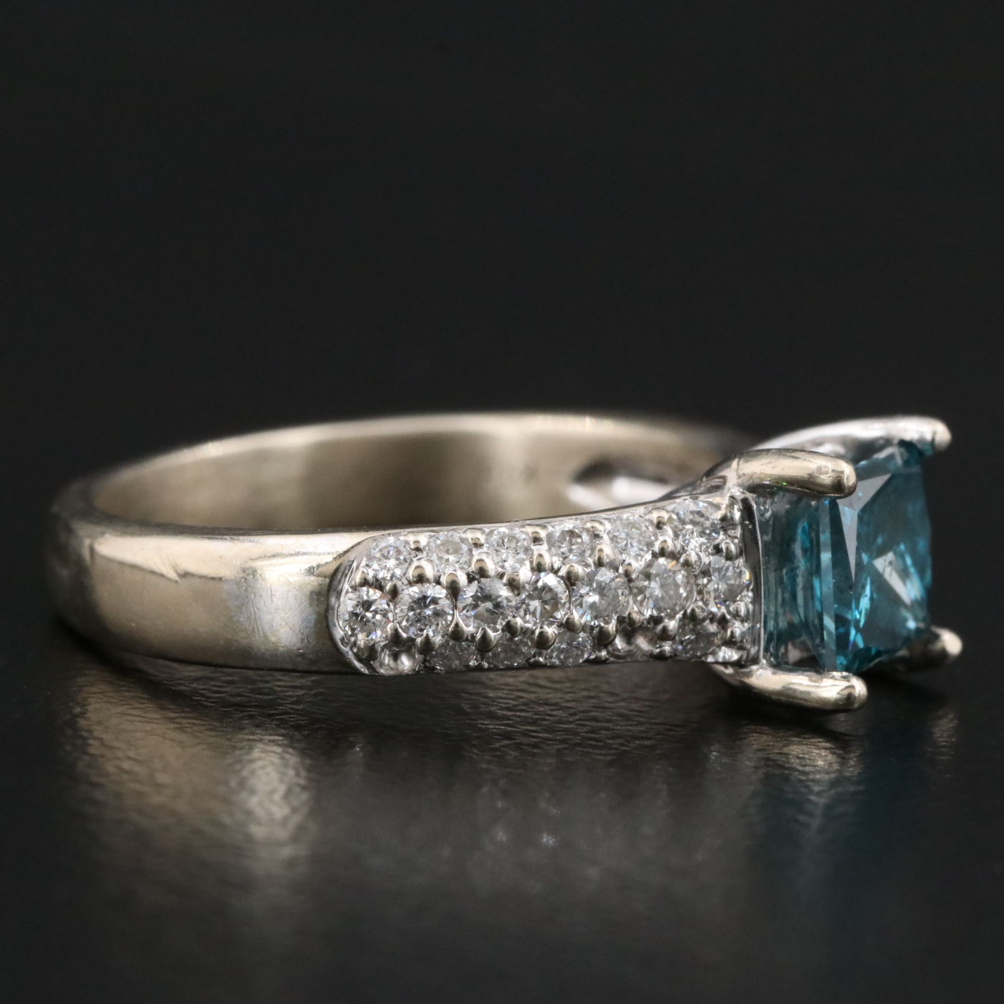 18K 1.27 CTW Diamond Ring with Lab Grown Blue Center
