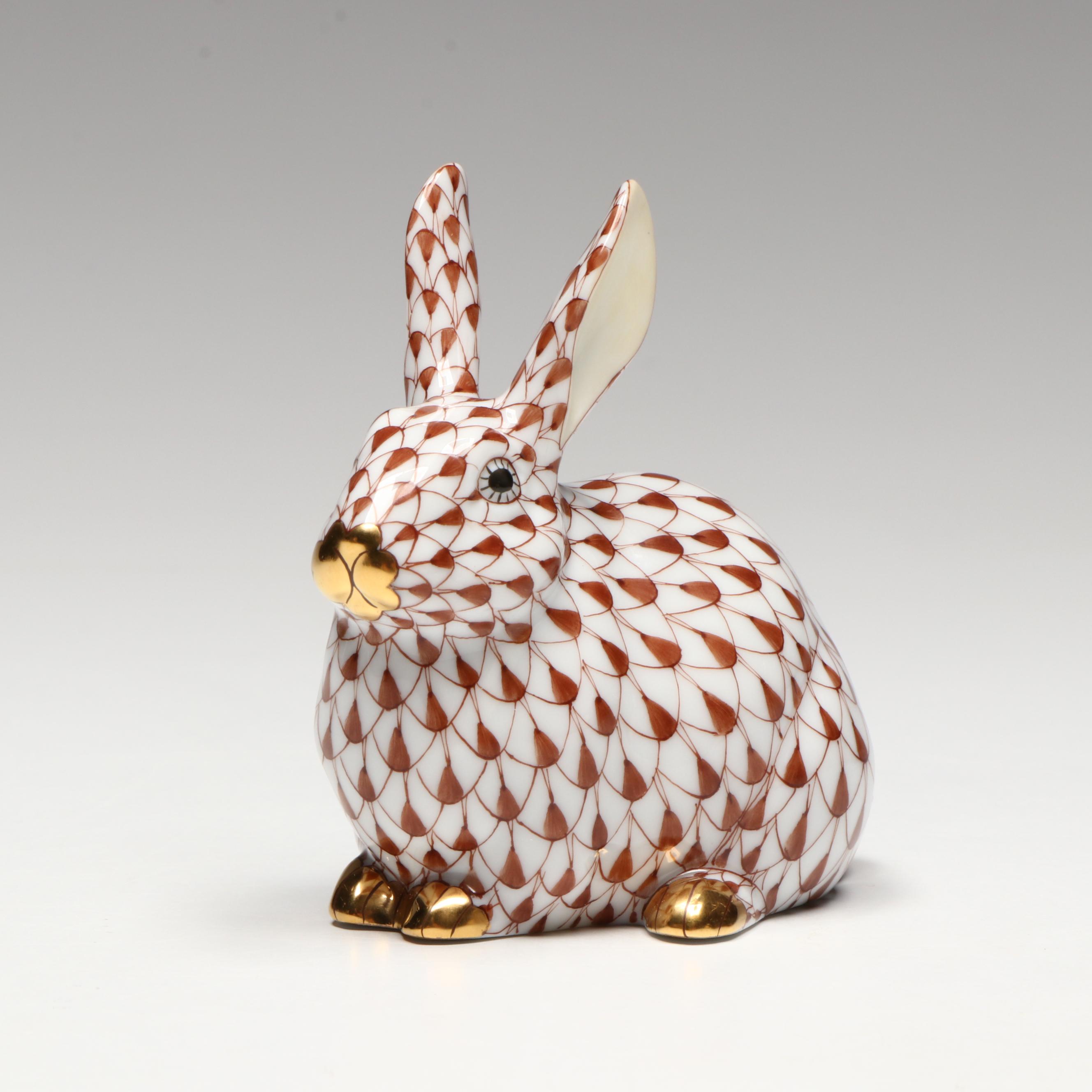 Herend Guild Chocolate Fishnet with Gold "Chubby Bunny" Porcelain Figurine, 2006