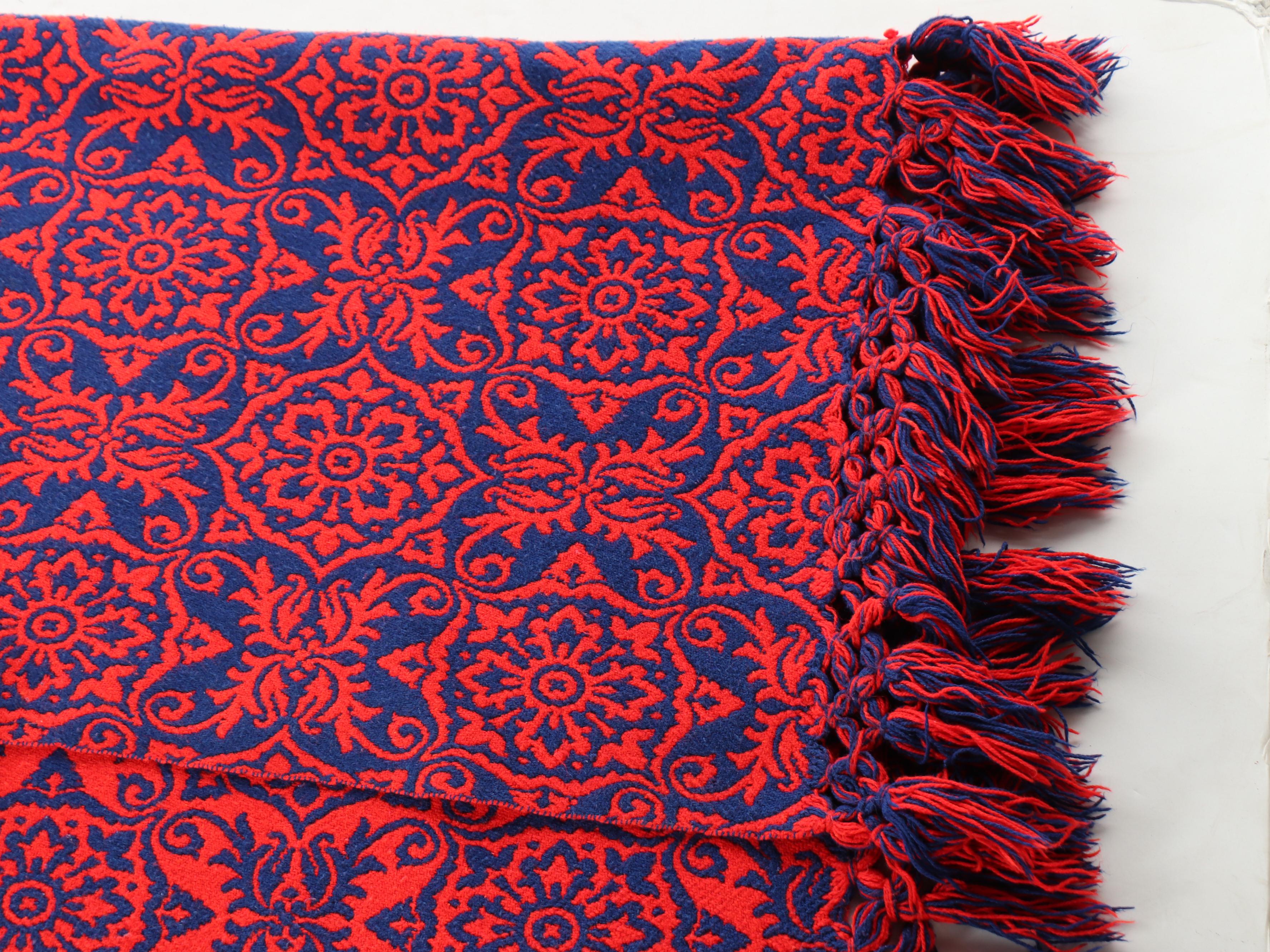 Handwoven Woolen Style Red & Blue Reversible Blanket Throw