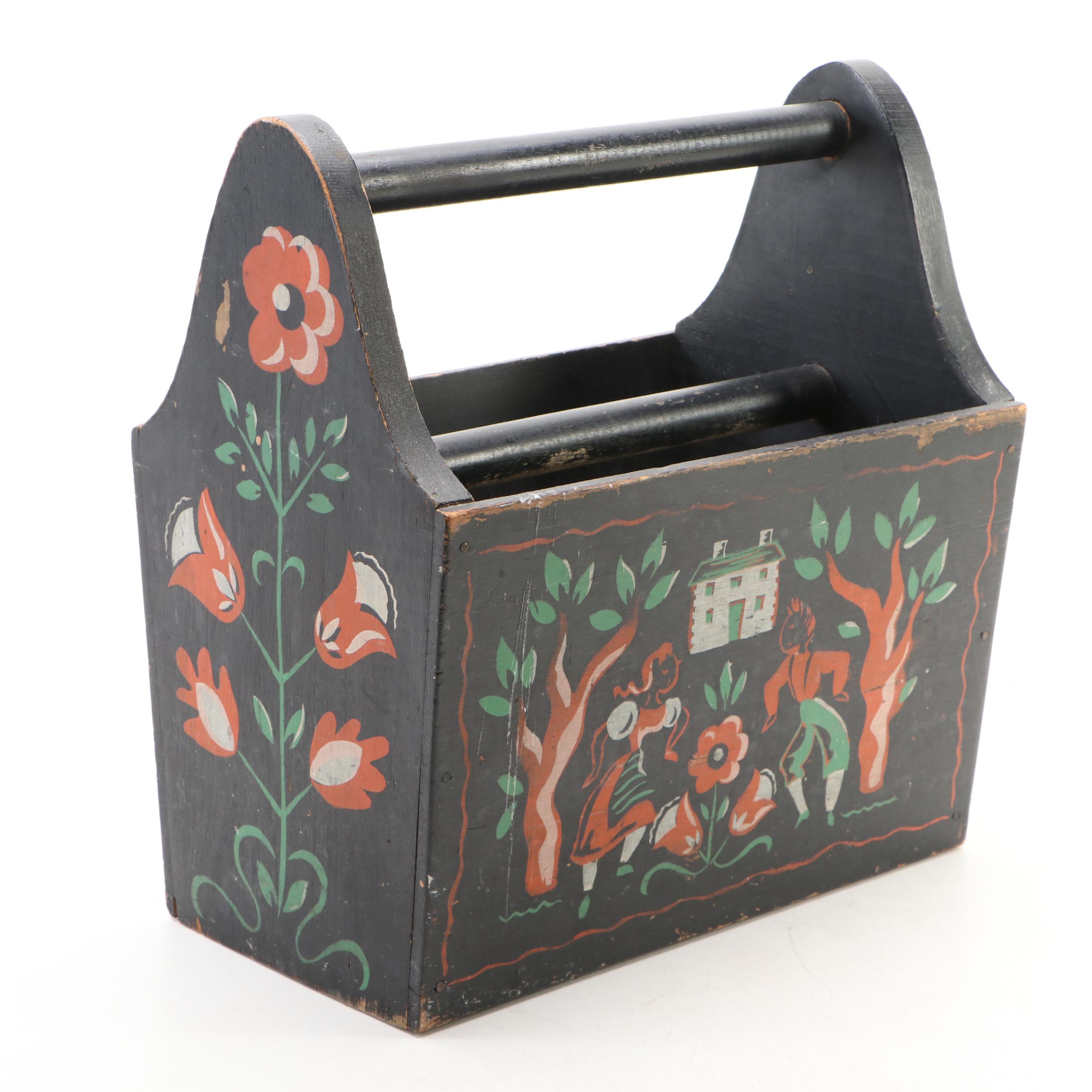 Folk Art Style Hand-Painted Wooden Magazine Rack