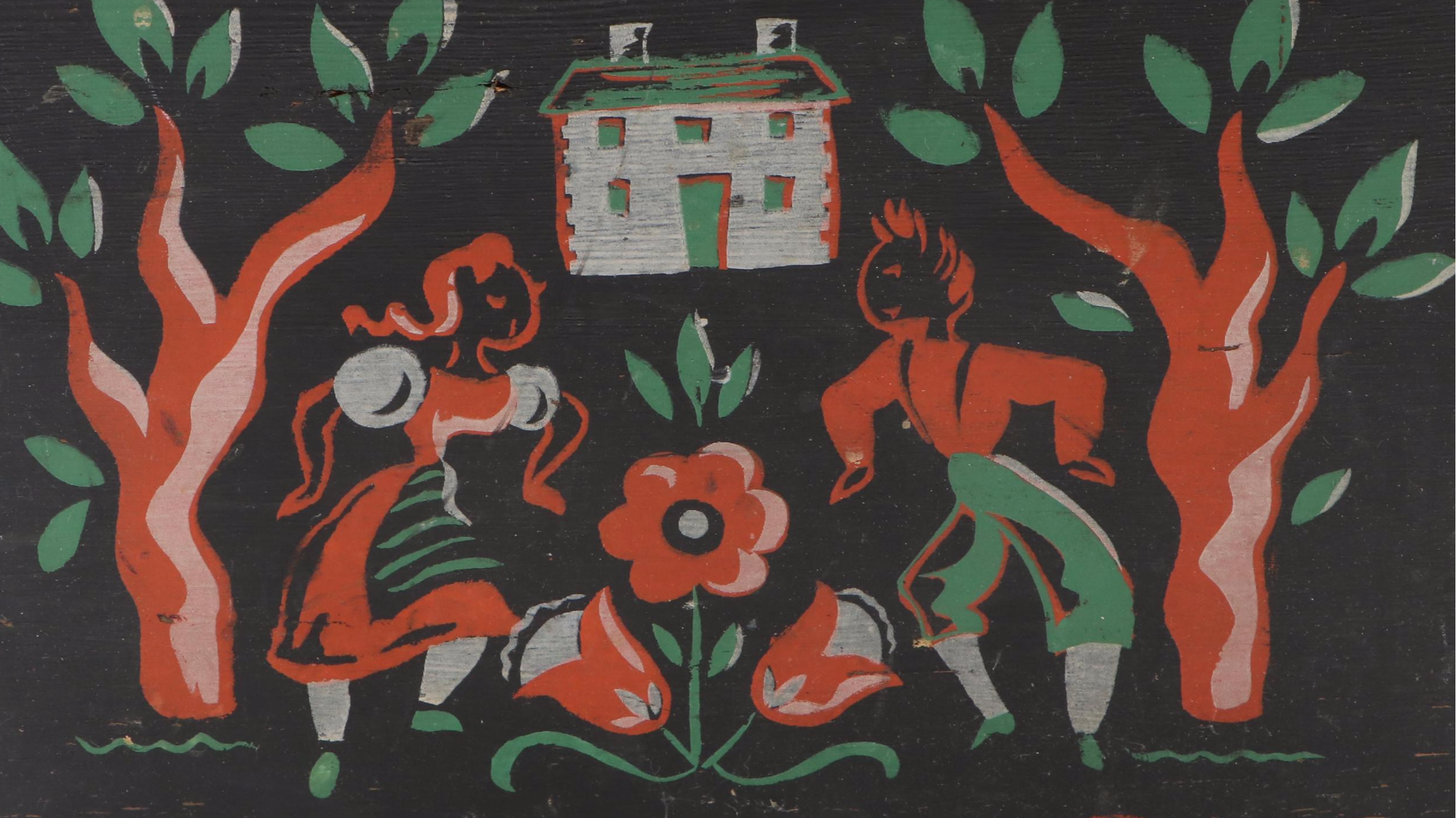 Folk Art Style Hand-Painted Wooden Magazine Rack