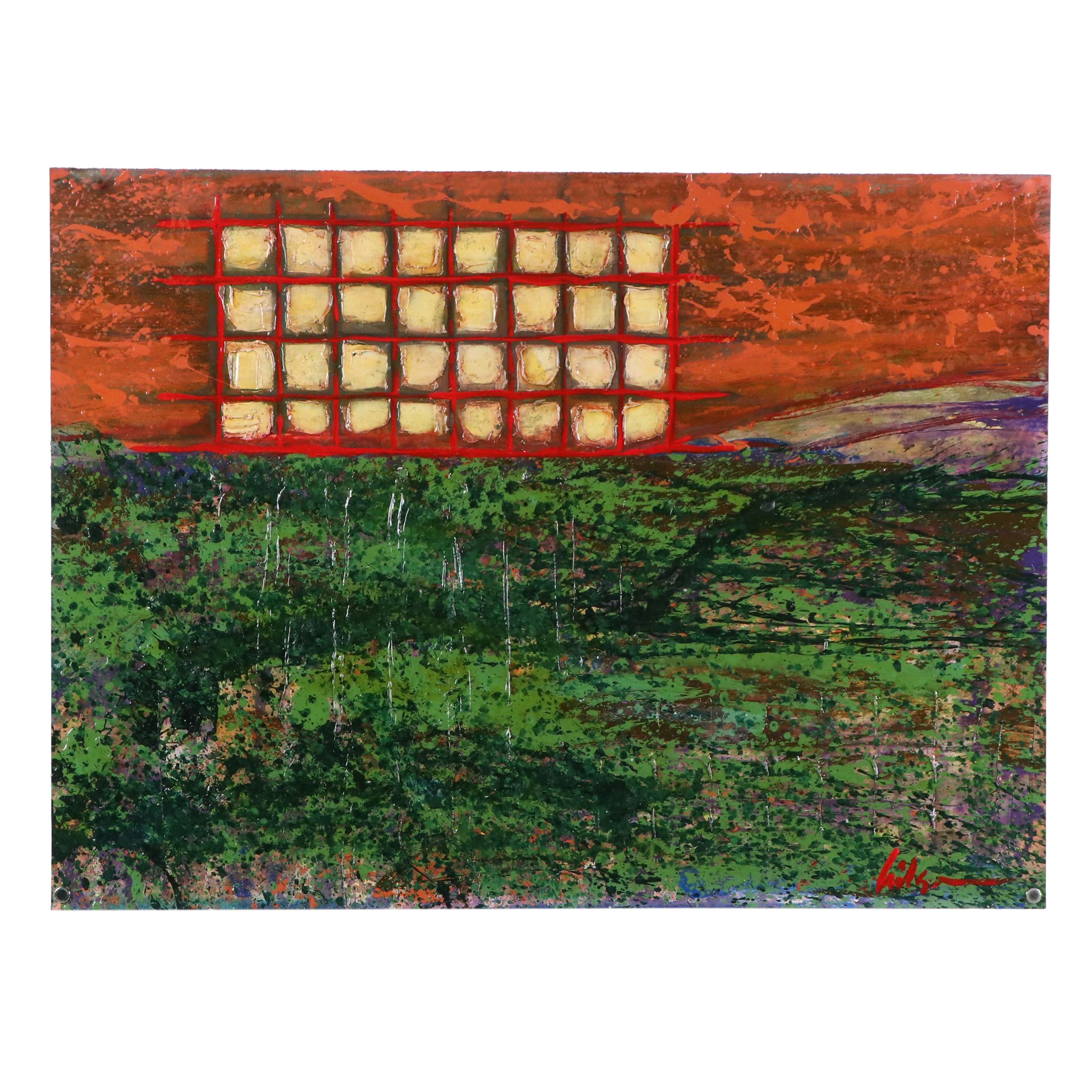 Harry Hilson Abstract Landscape Acrylic Painting, Late 20th Century