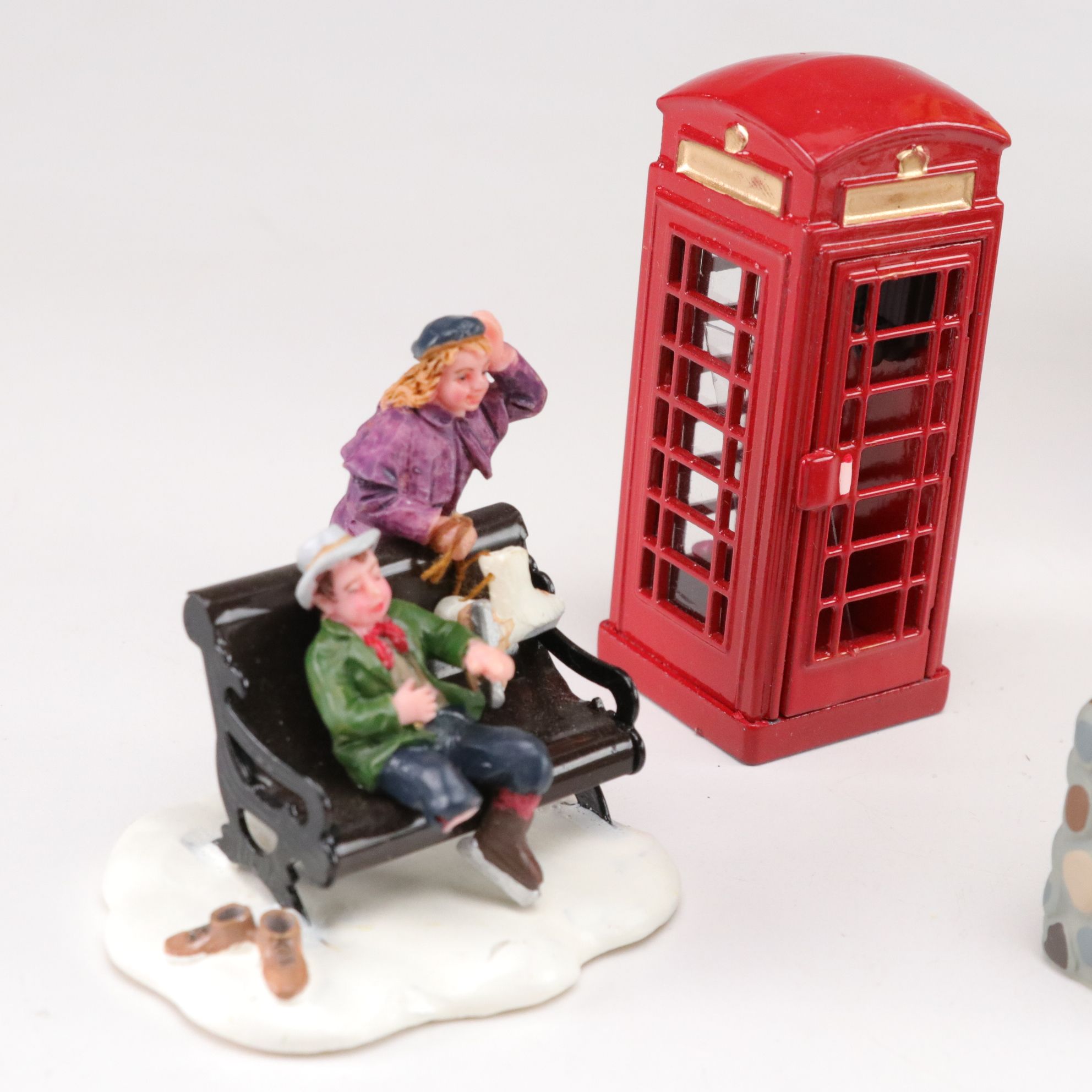 Department 56 and Lemax Christmas Village Figures with Harry London Cookie Tin