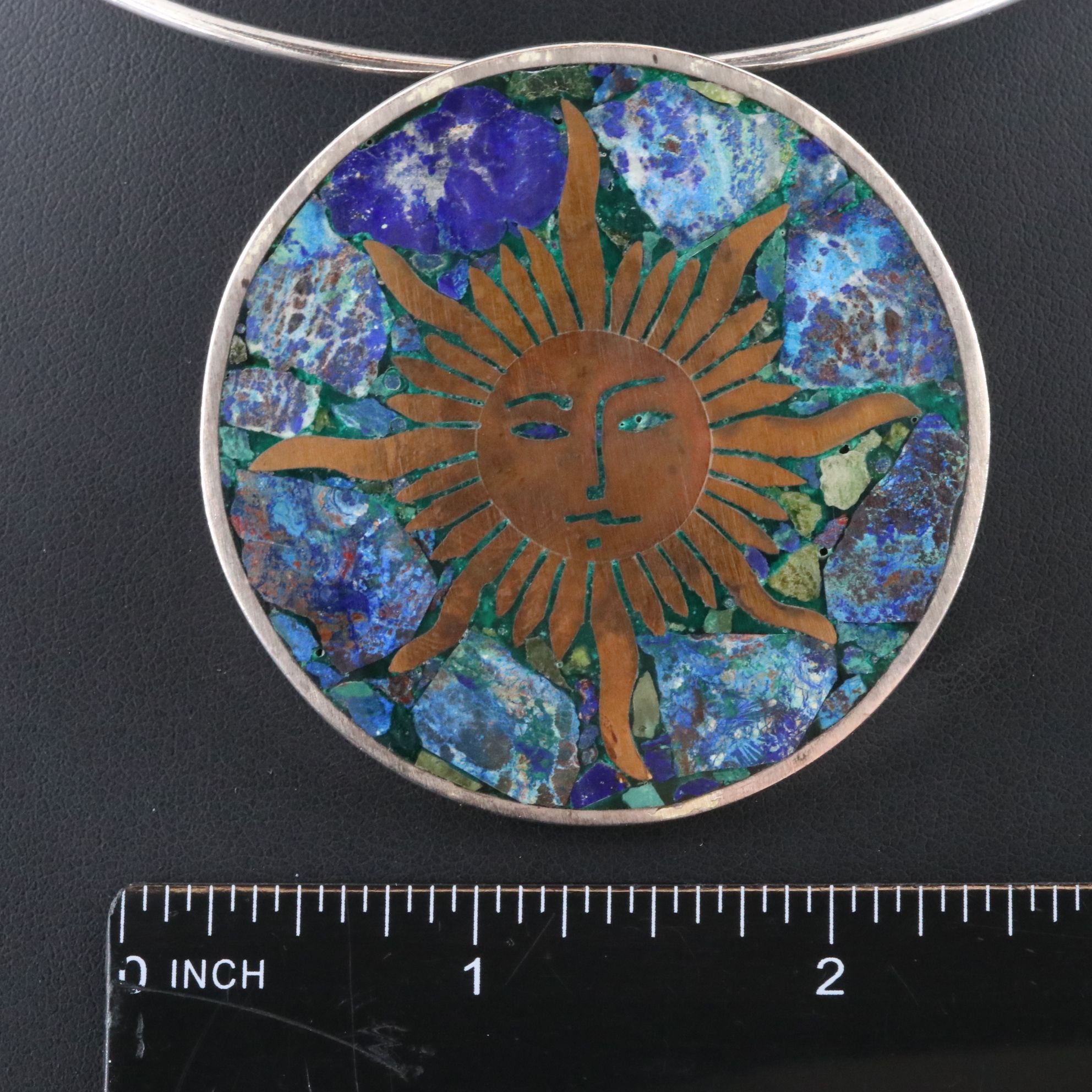 Mexican Sterling and Copper Sun Converter Pendant Necklace