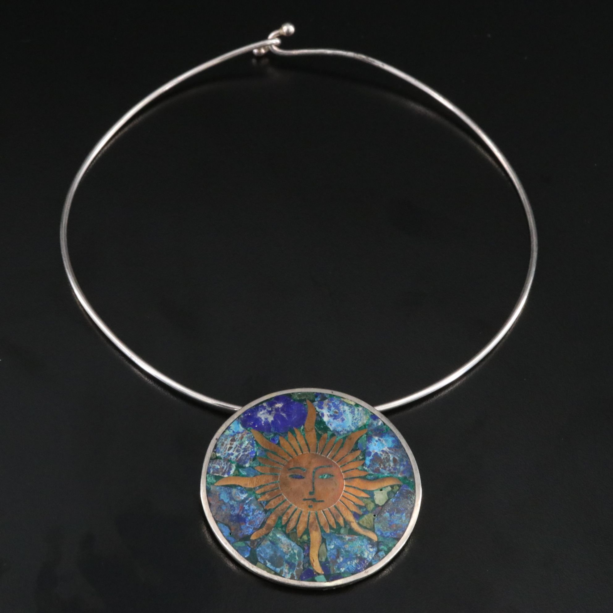 Mexican Sterling and Copper Sun Converter Pendant Necklace
