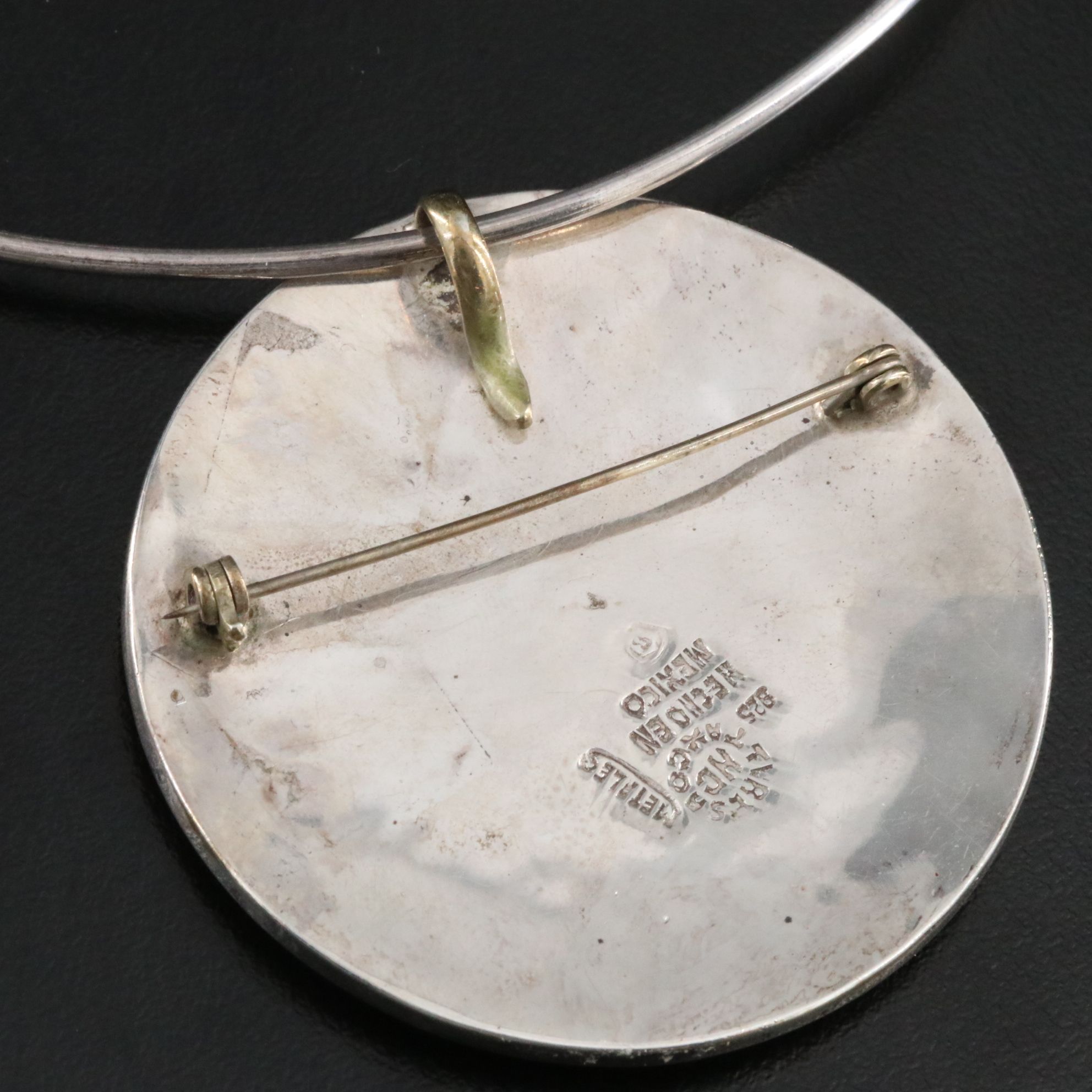 Mexican Sterling and Copper Sun Converter Pendant Necklace