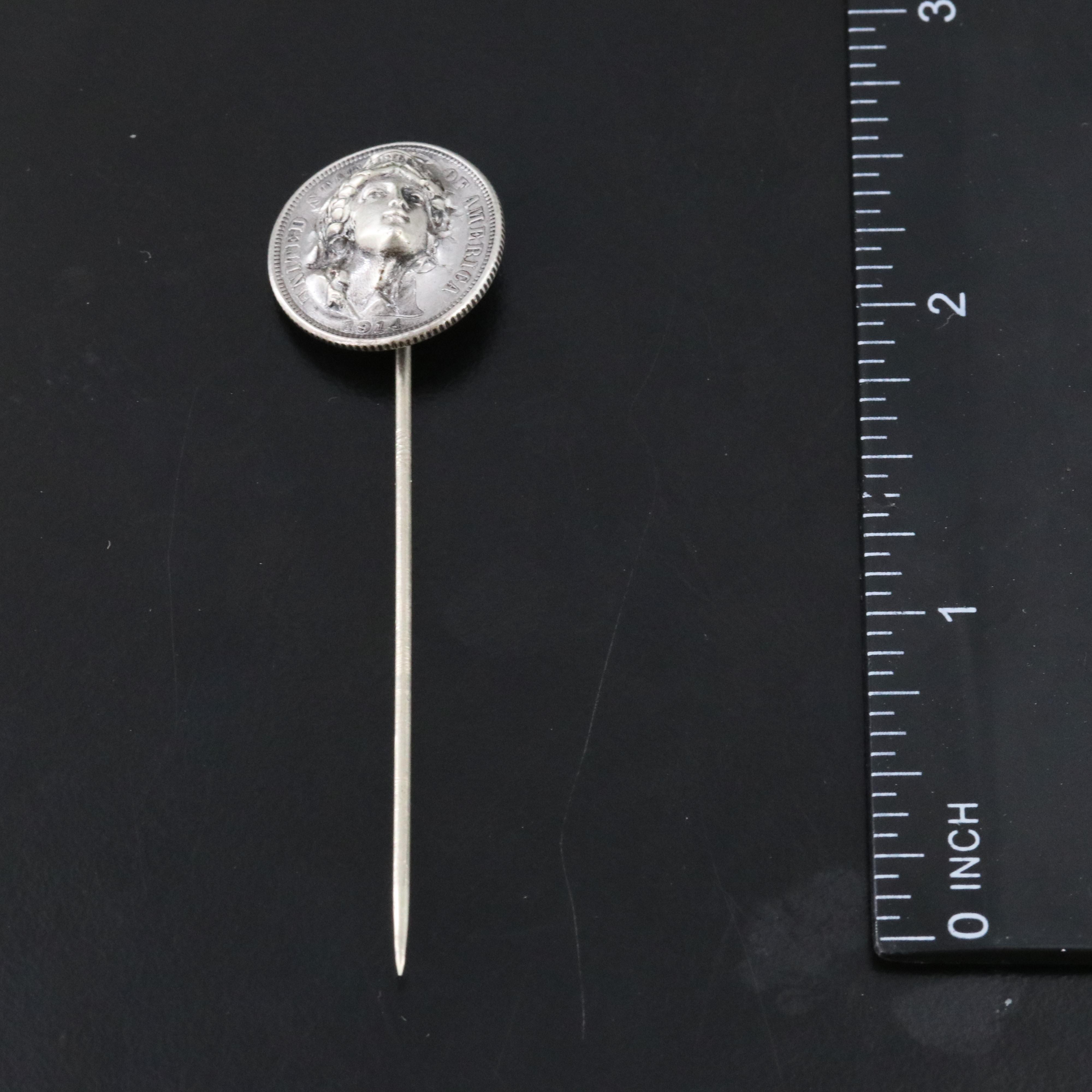 1914 Barber Silver Dime with Liberty Head Repoussé "Pop Out" Stickpin
