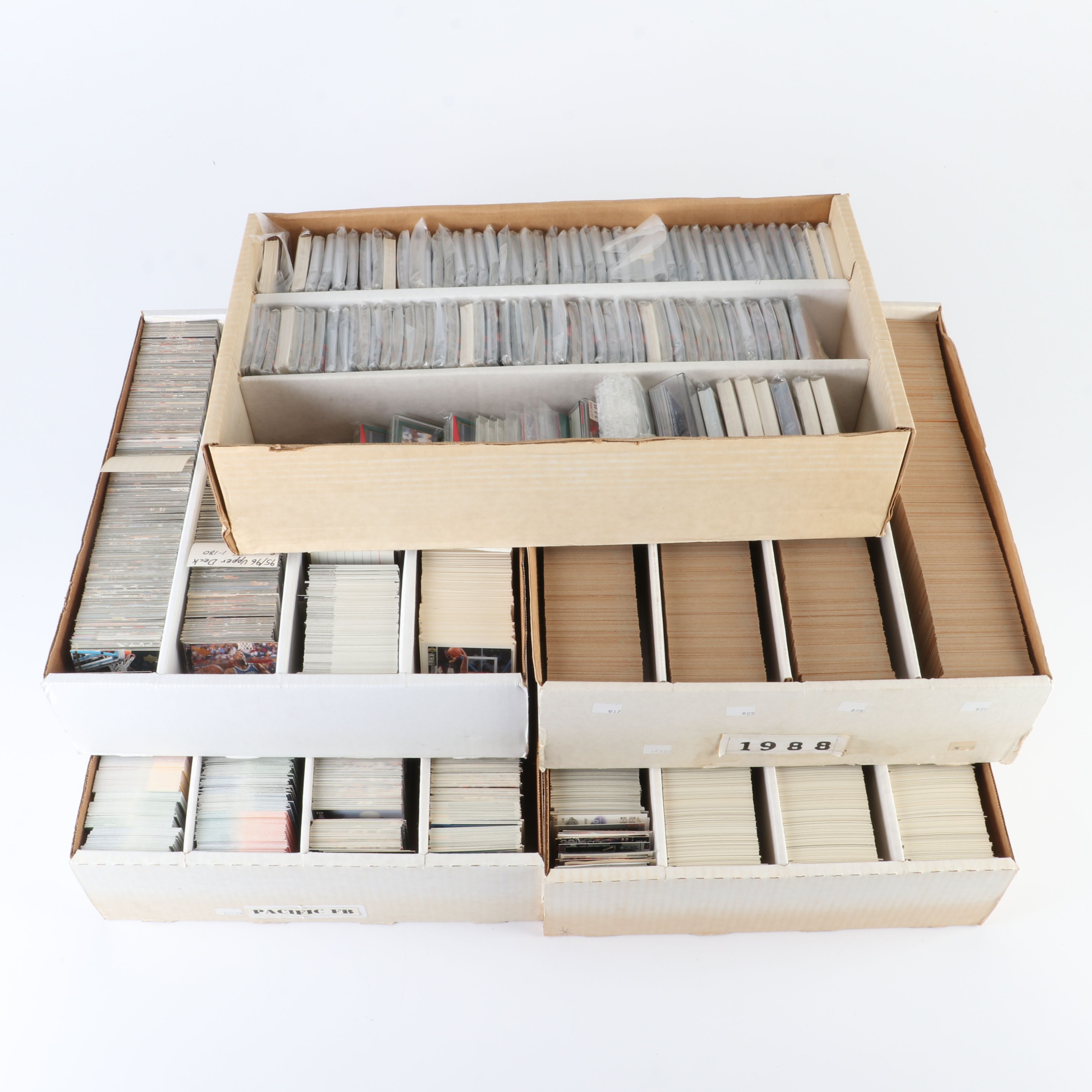 Five Large Boxes of Sports Trading Cards, 1980s to 1990s