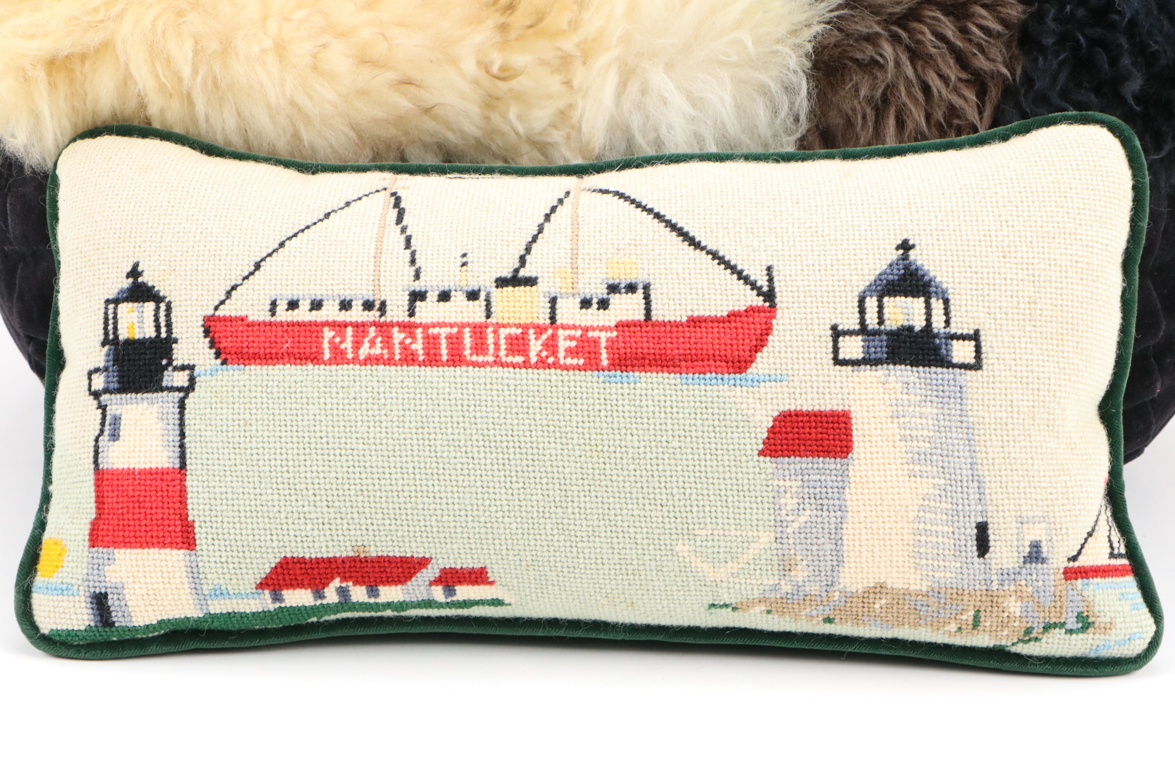 Cincinnati Bengals Needlepoint Pillow with Shearling Neckroll and Other Pillows