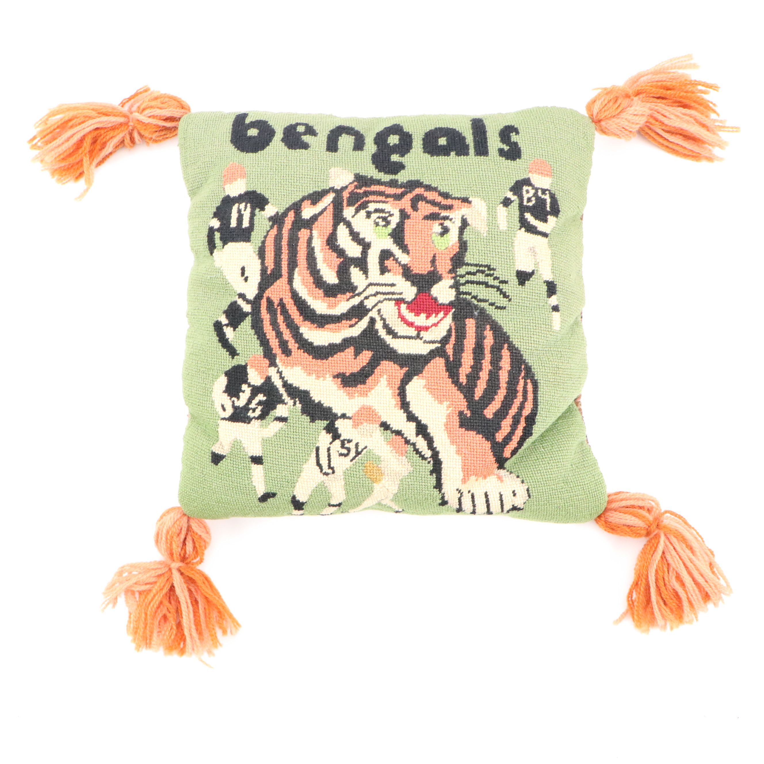 Cincinnati Bengals Needlepoint Pillow with Shearling Neckroll and Other Pillows
