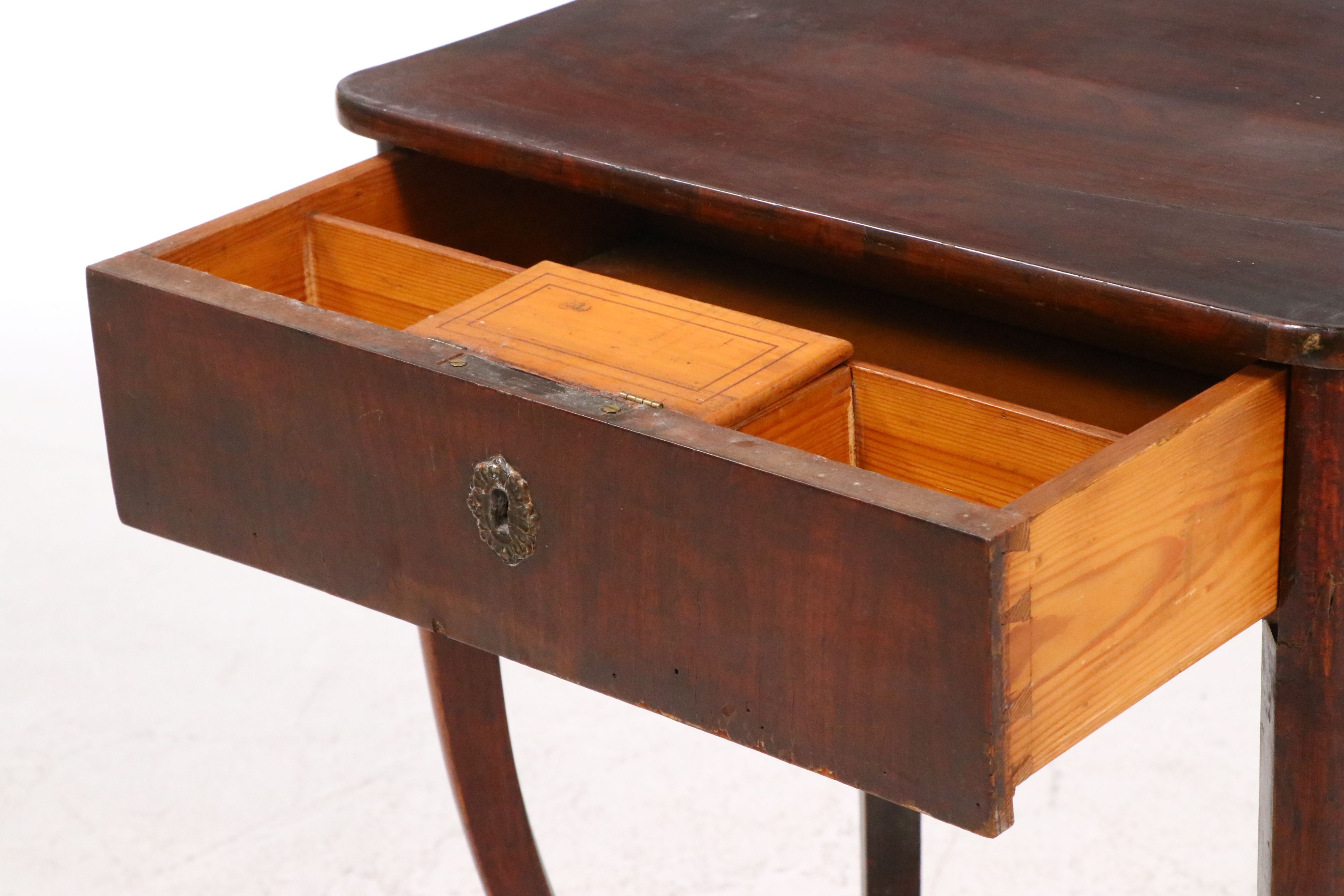 Biedermeier Walnut Worktable with Fitted Drawer