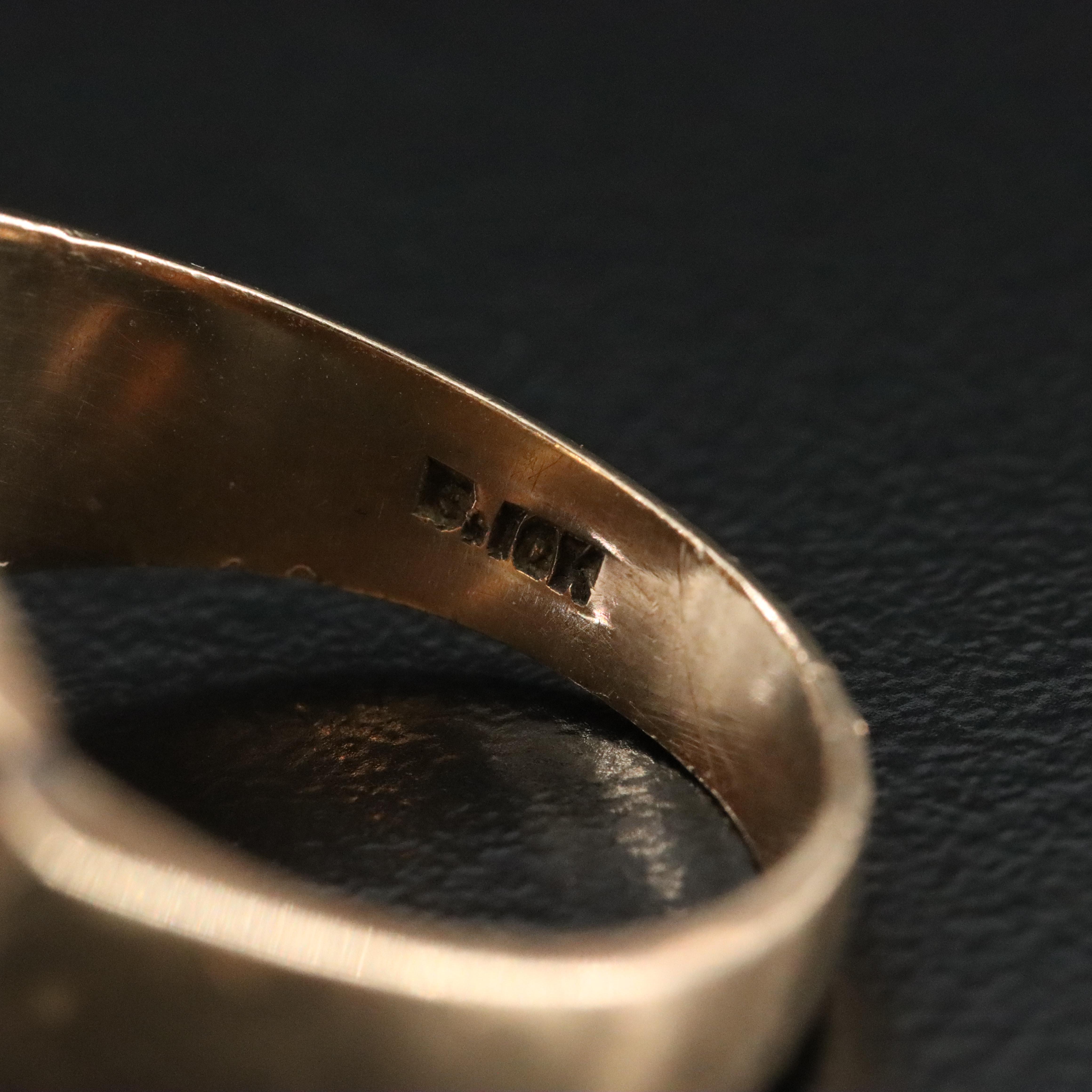 Vintage 10K Roman Soldier Hematite Intaglio Ring with White Topaz