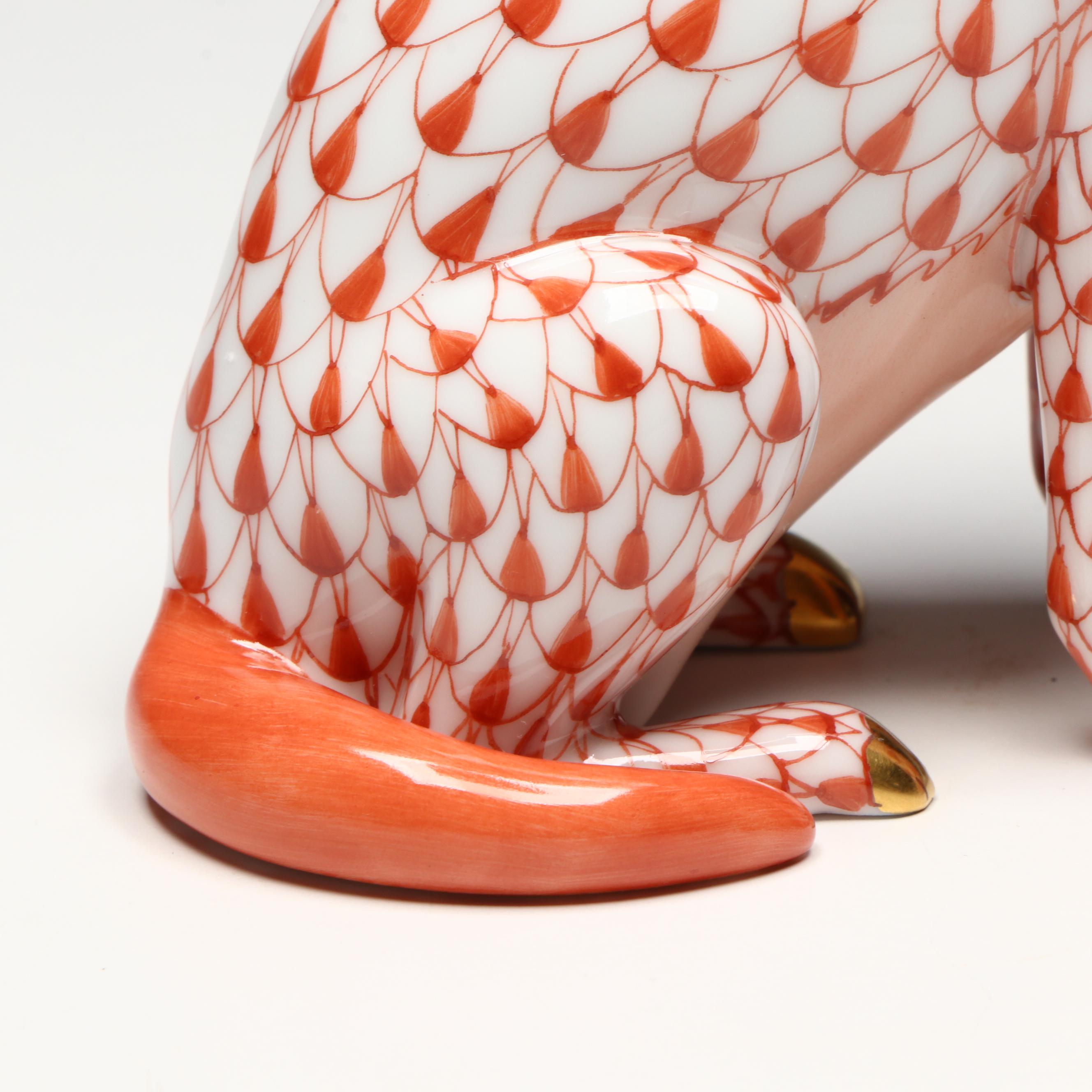 Herend Rust Fishnet with Gold "German Shepherd" Porcelain Figurine