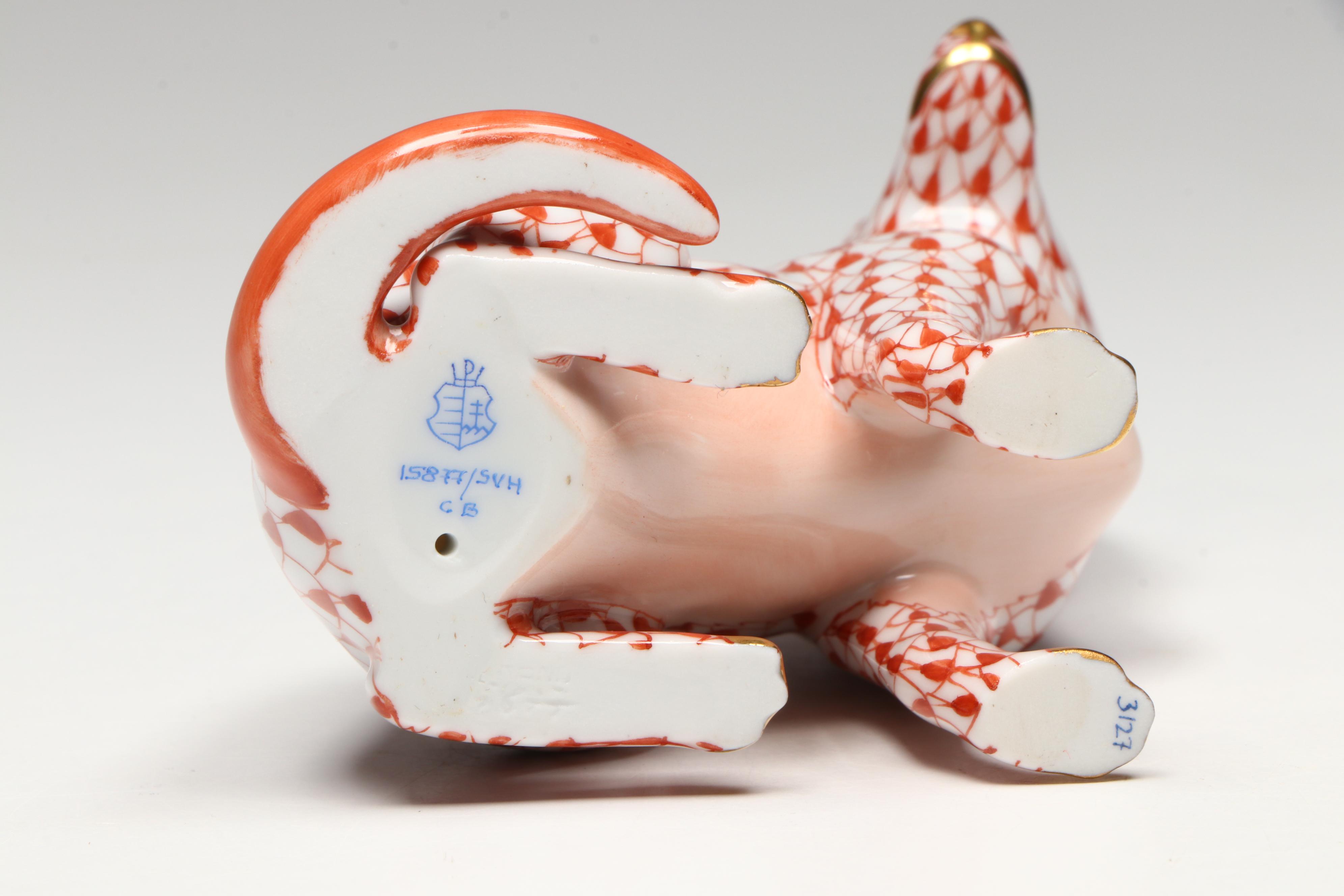 Herend Rust Fishnet with Gold "German Shepherd" Porcelain Figurine