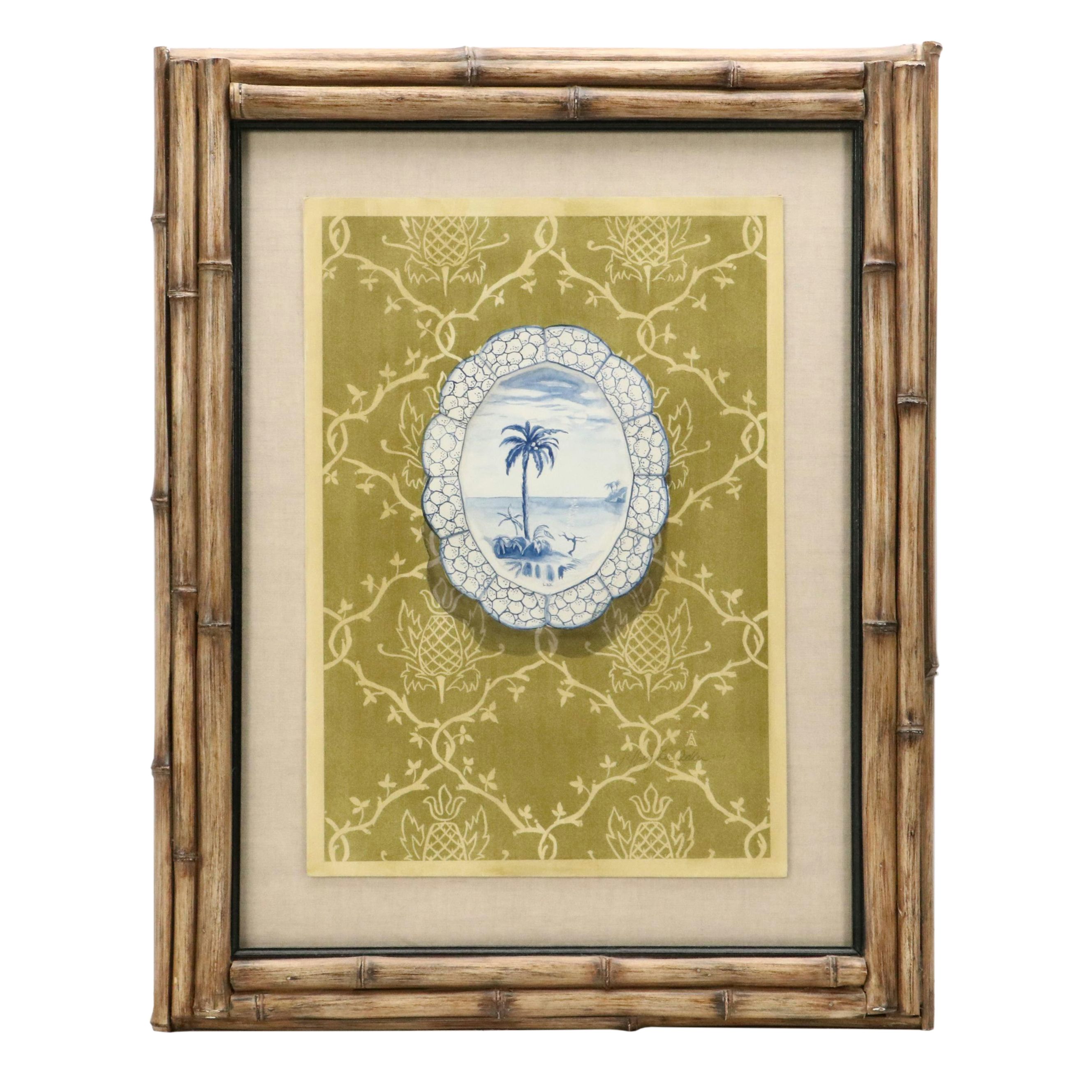 Jeffrey Lee Adler Chinoiserie Watercolor Painting