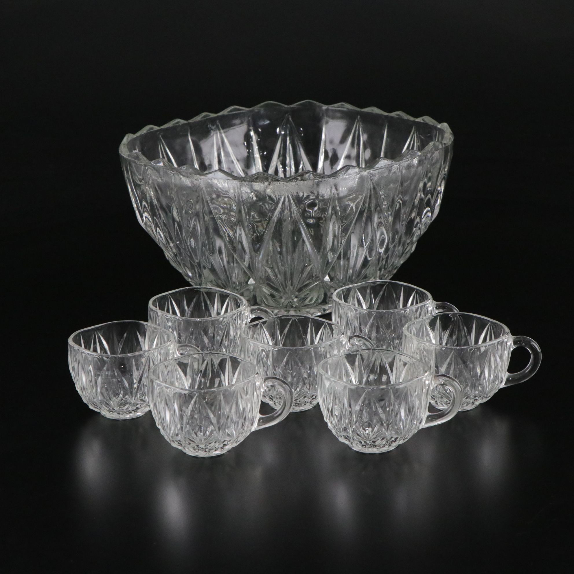 Hazel Atlas "Williamsport" Pressed Glass Punch Bowl and Cups