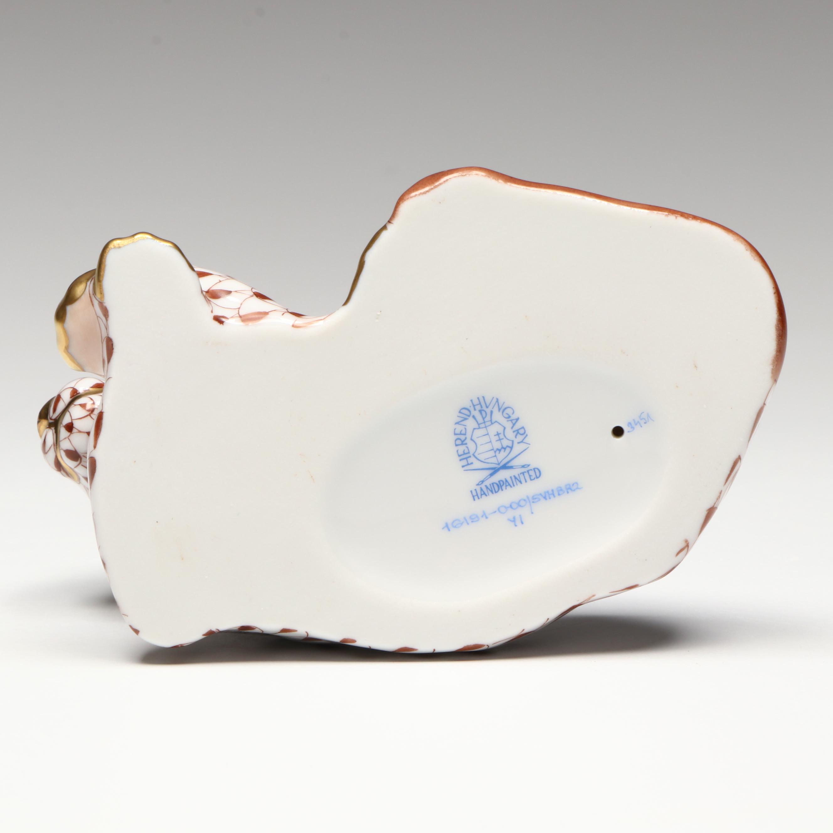 Herend Chocolate Fishnet with Gold "Young Lion" Porcelain Figurine