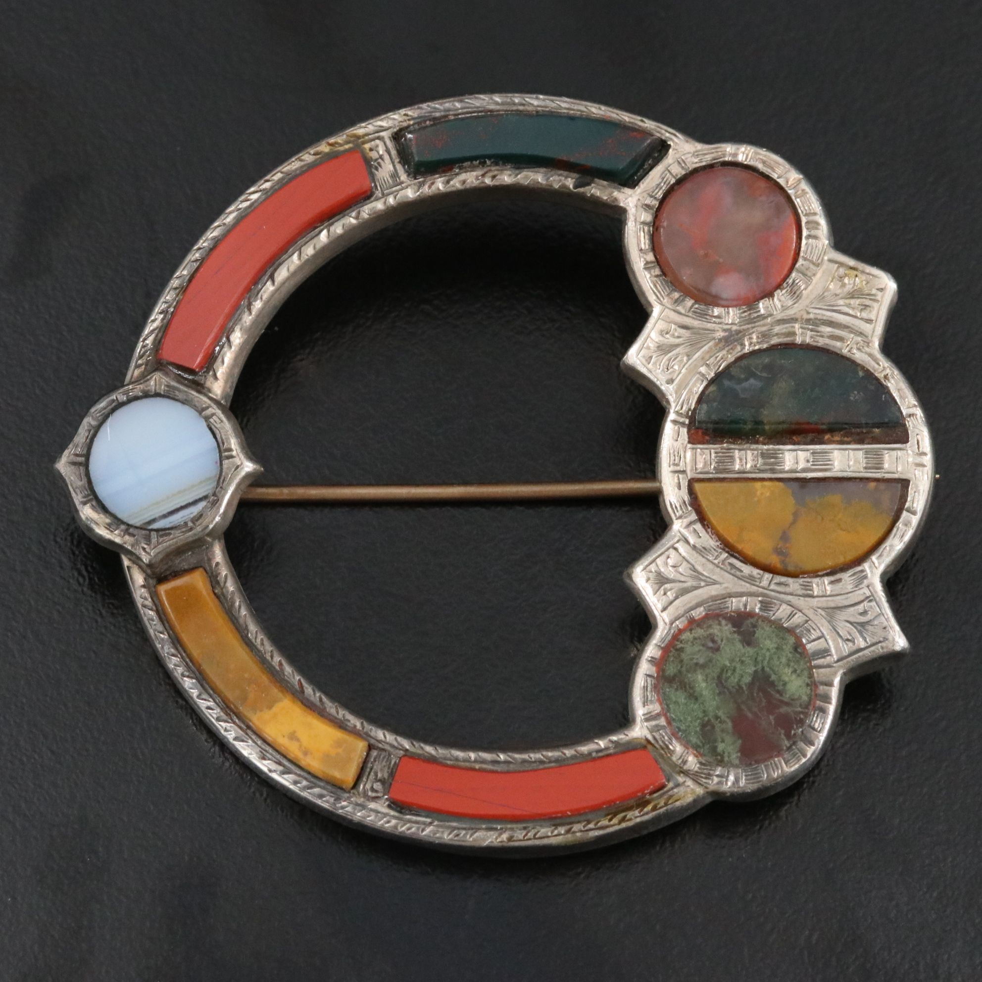 Antique Scottish 800 Silver Gemstone Brooches