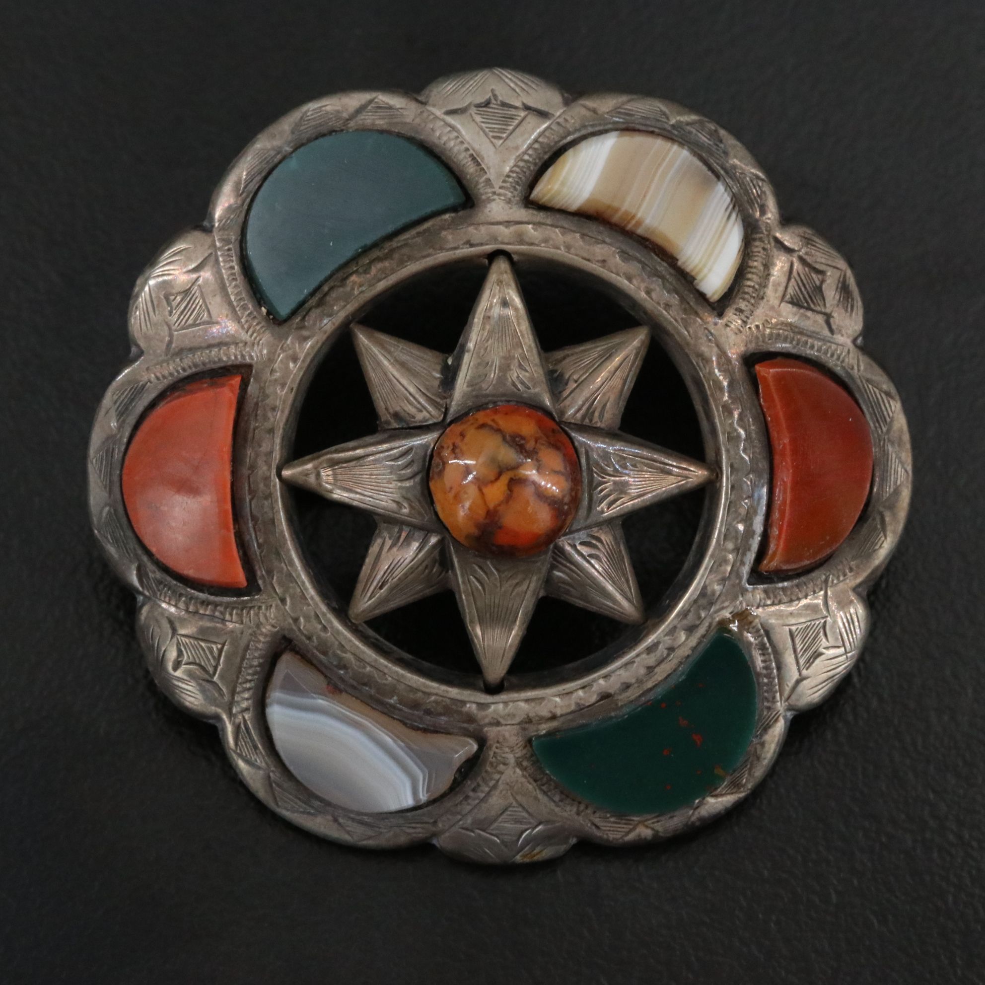 Antique Scottish 800 Silver Gemstone Brooches