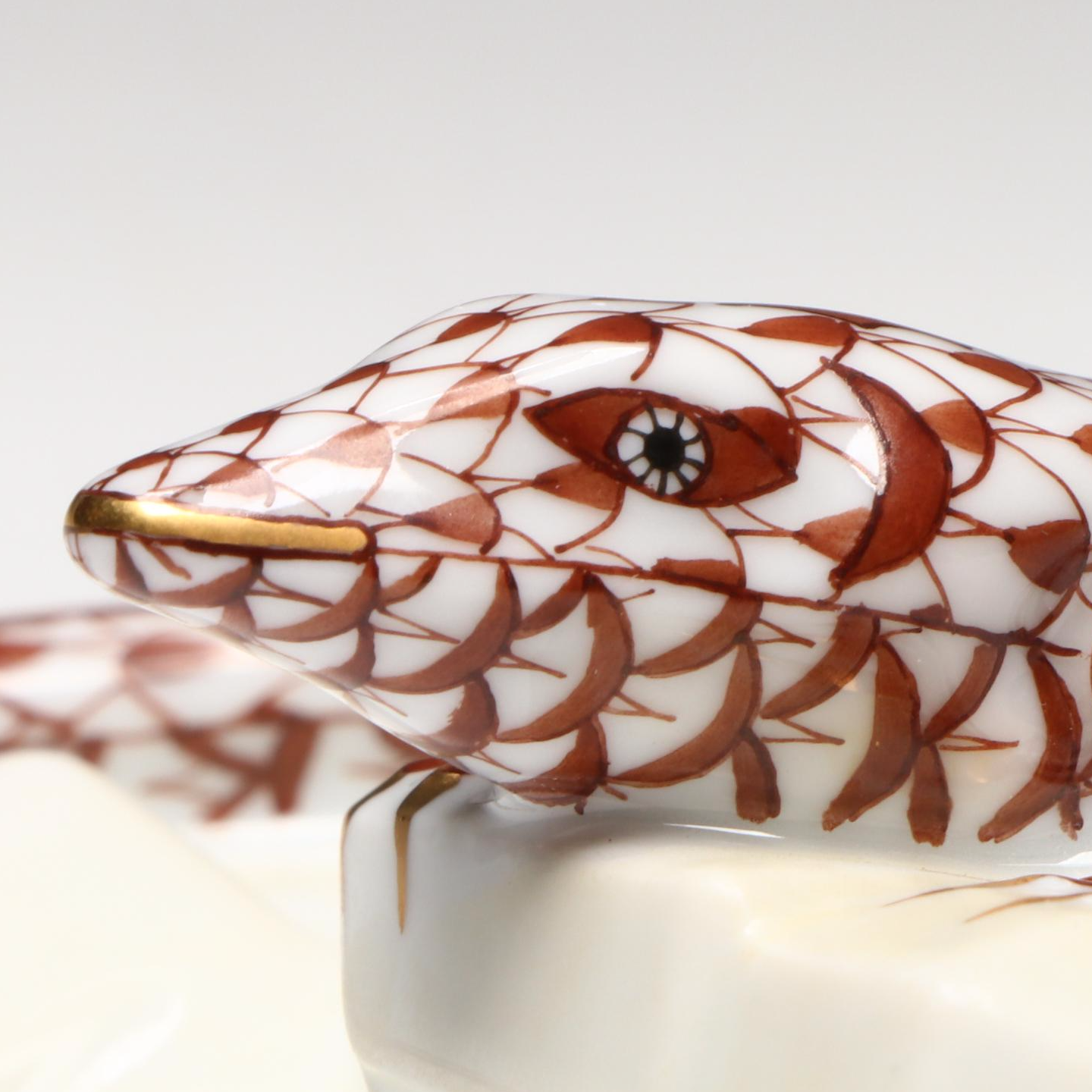 Herend Chocolate Fishnet with Gold "Lizard" Porcelain Figurine