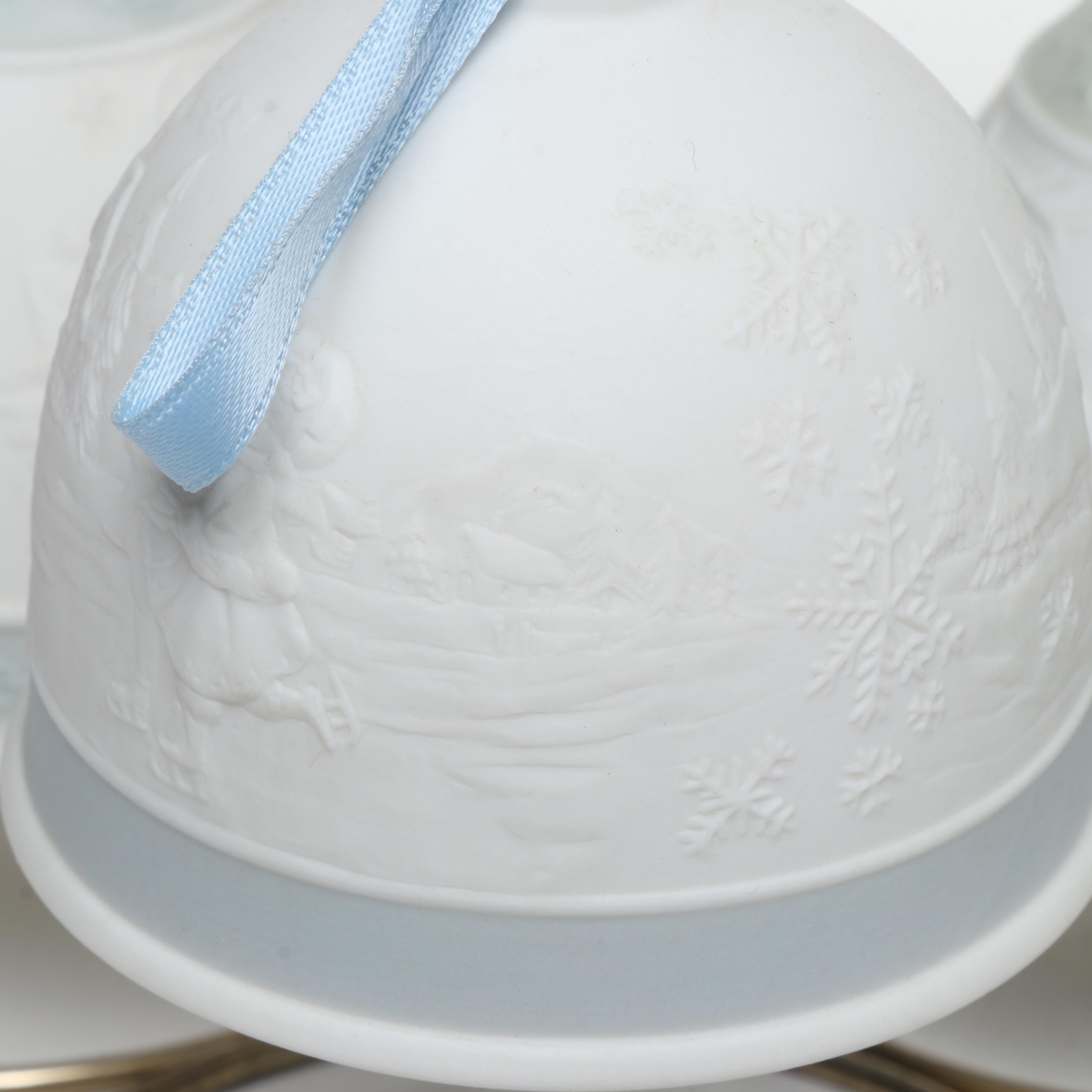 Lladró Porcelain Annual Christmas Bells with Wallace Silver Plate Bell