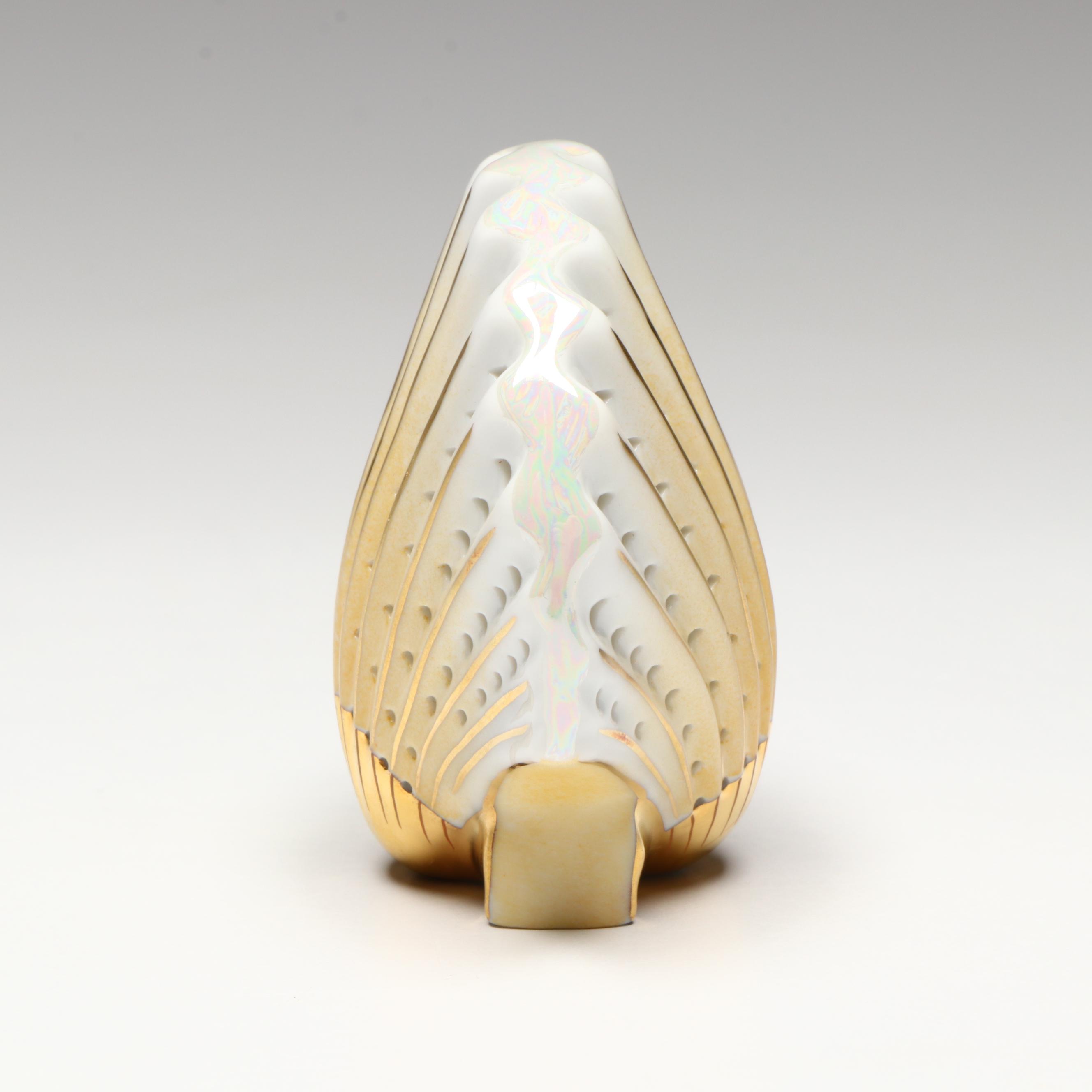 Herend Yellow and Gold "Sea Shell" Openwork Porcelain Figurine