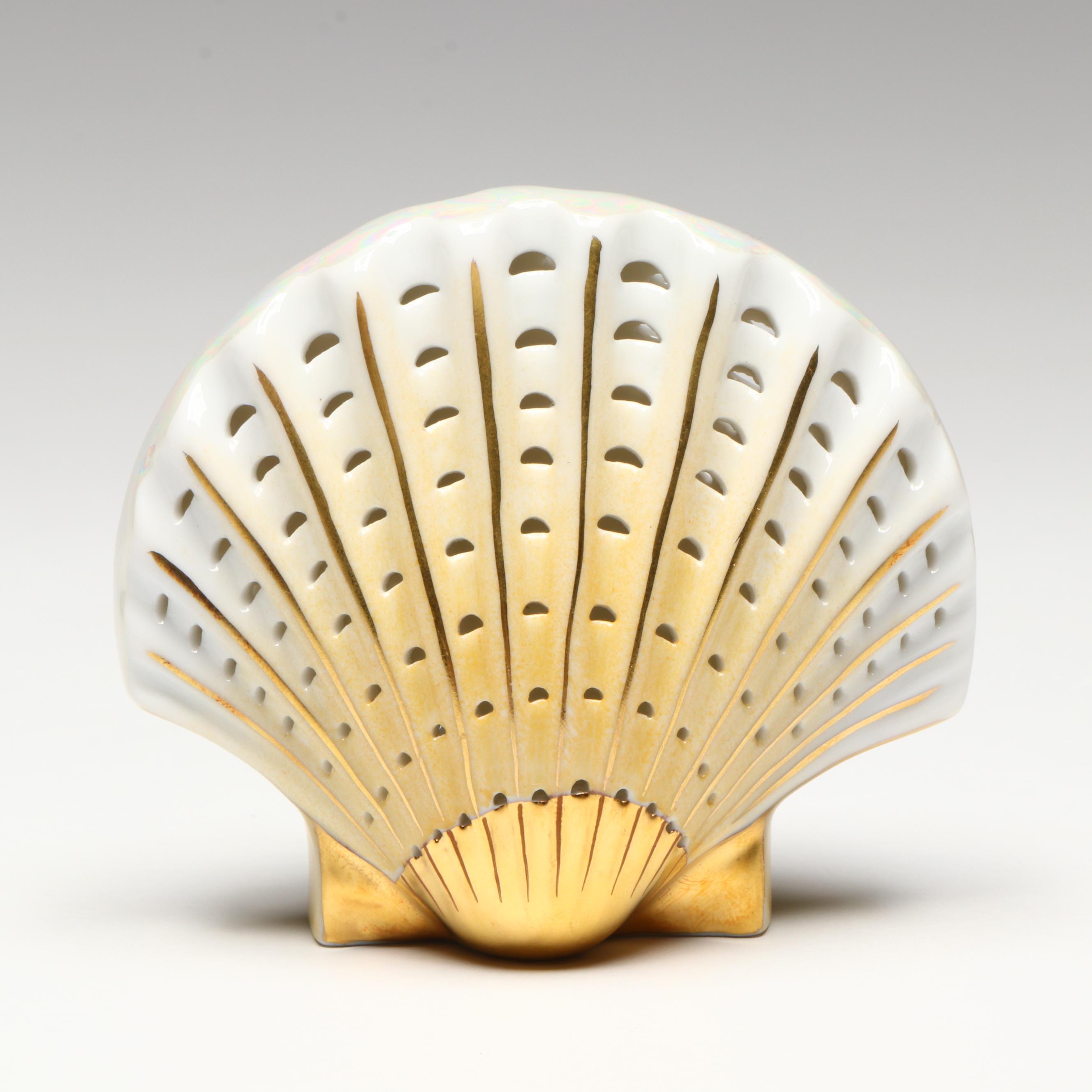 Herend Yellow and Gold "Sea Shell" Openwork Porcelain Figurine