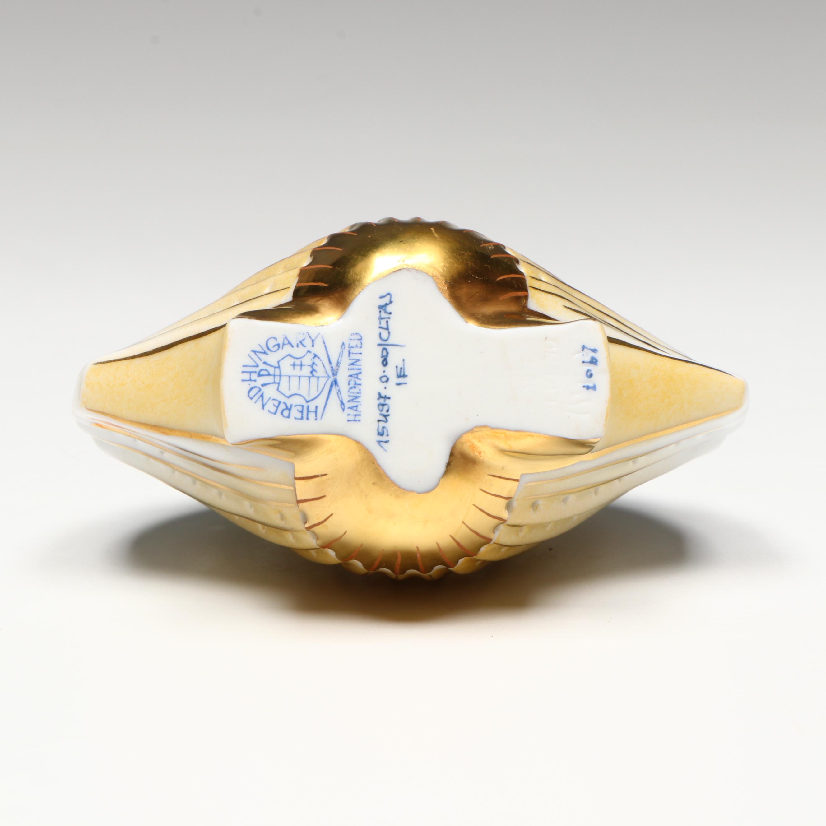 Herend Yellow and Gold "Sea Shell" Openwork Porcelain Figurine