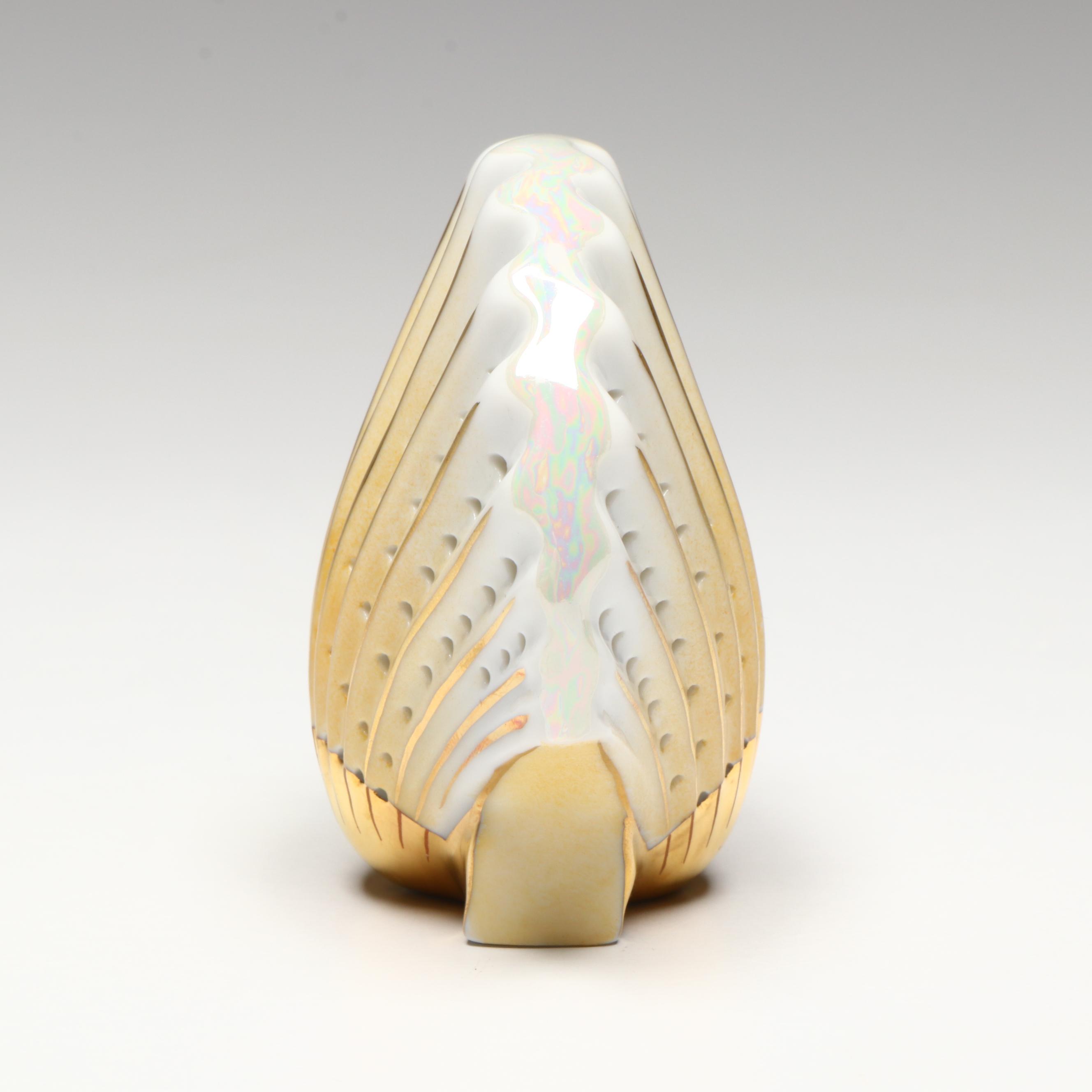 Herend Yellow and Gold "Sea Shell" Openwork Porcelain Figurine