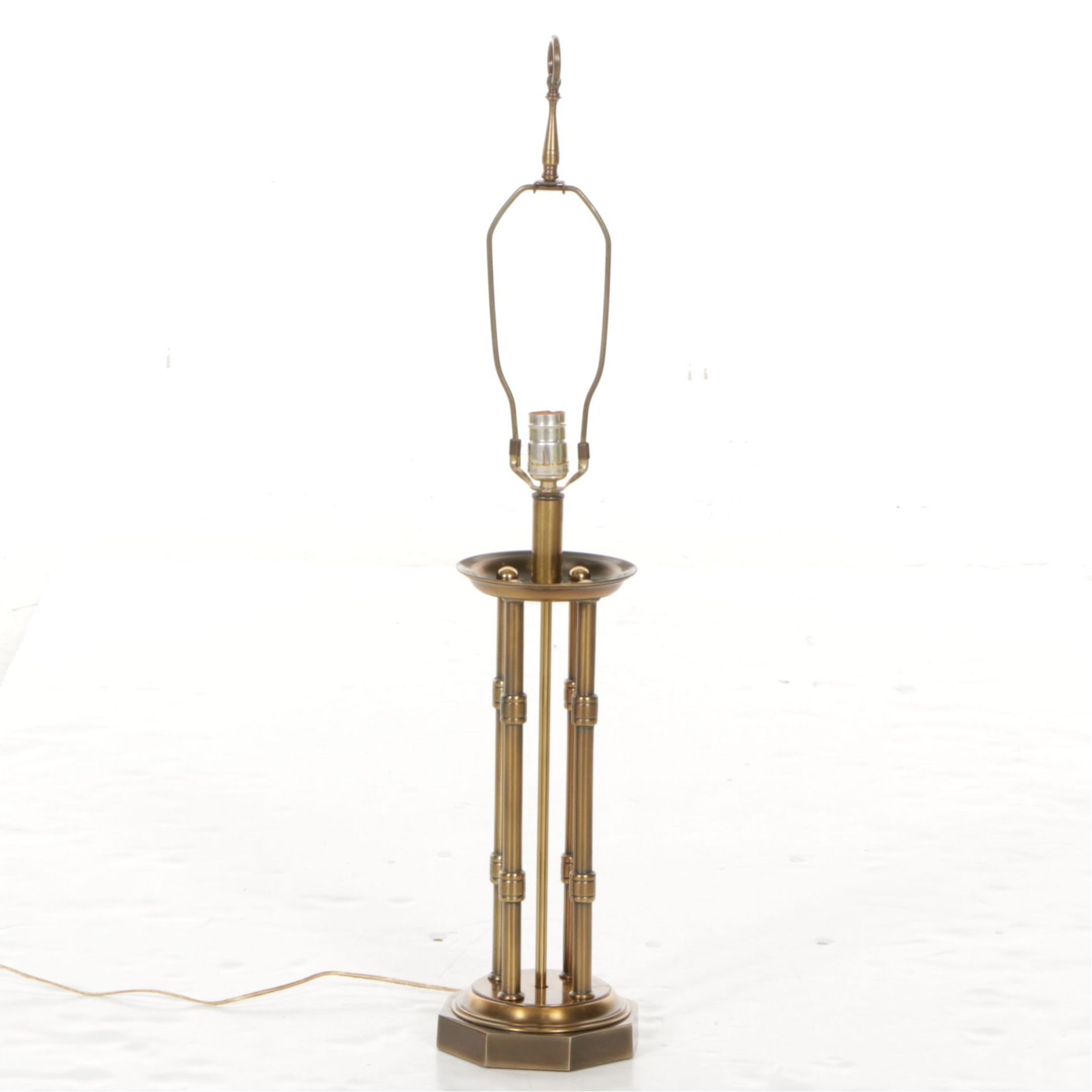 Brass Pillar Table Lamp with Pleated Shade