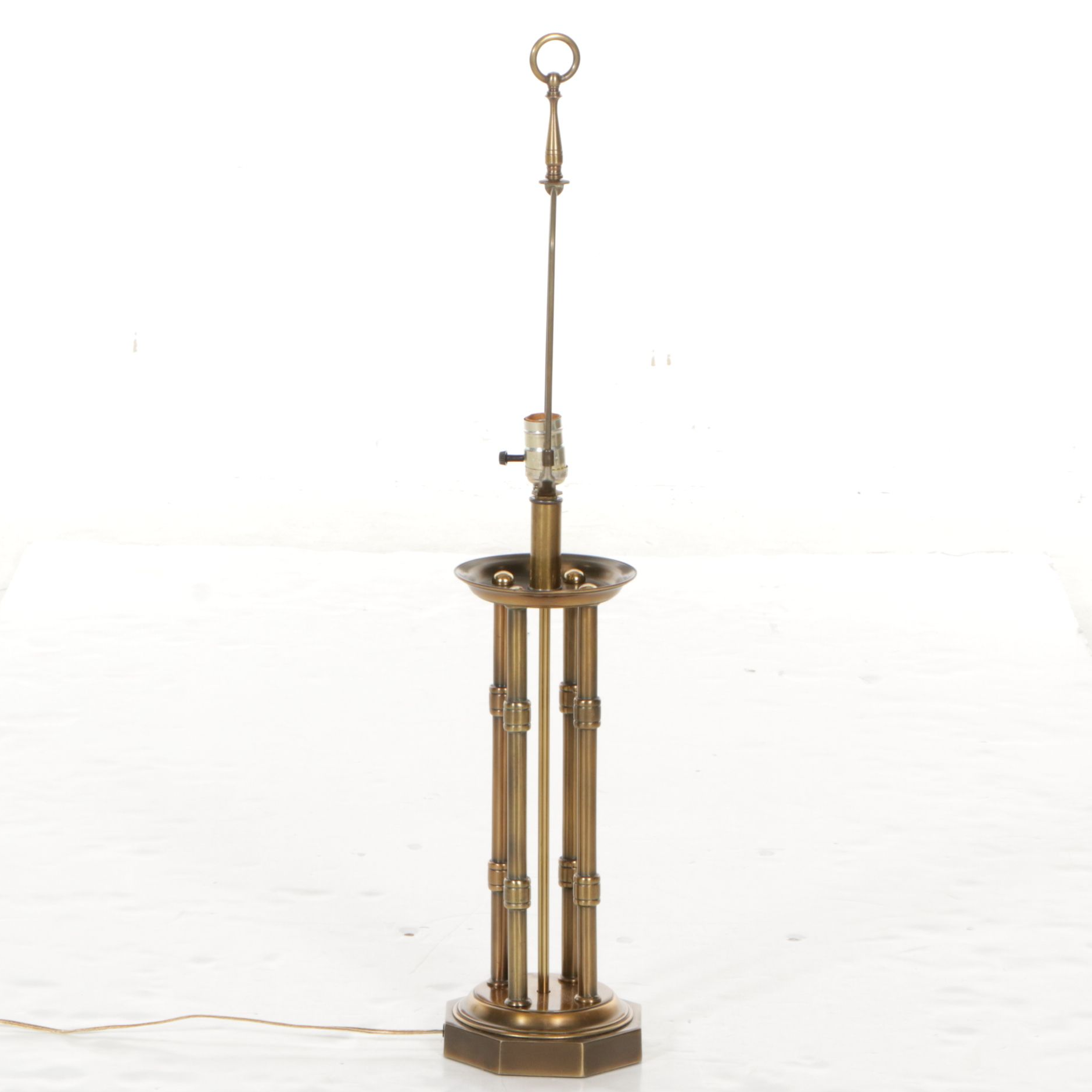 Brass Pillar Table Lamp with Pleated Shade