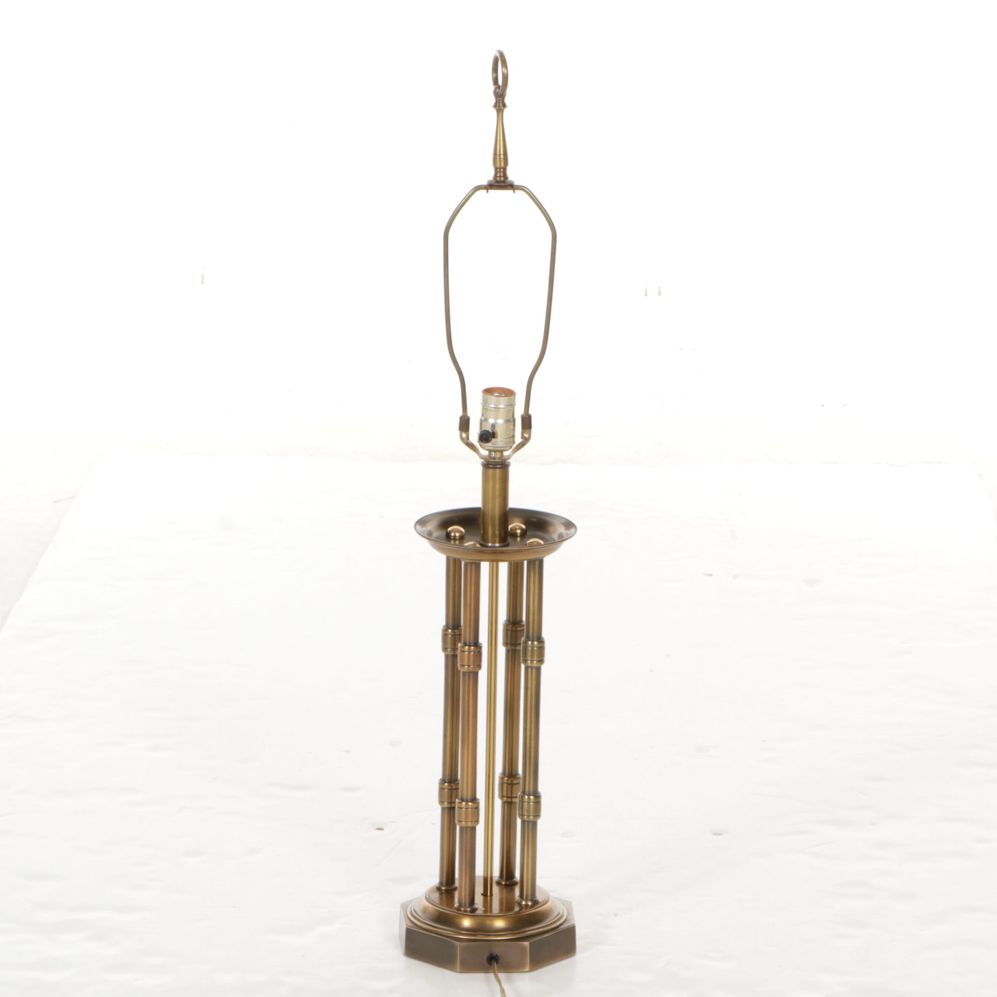Brass Pillar Table Lamp with Pleated Shade