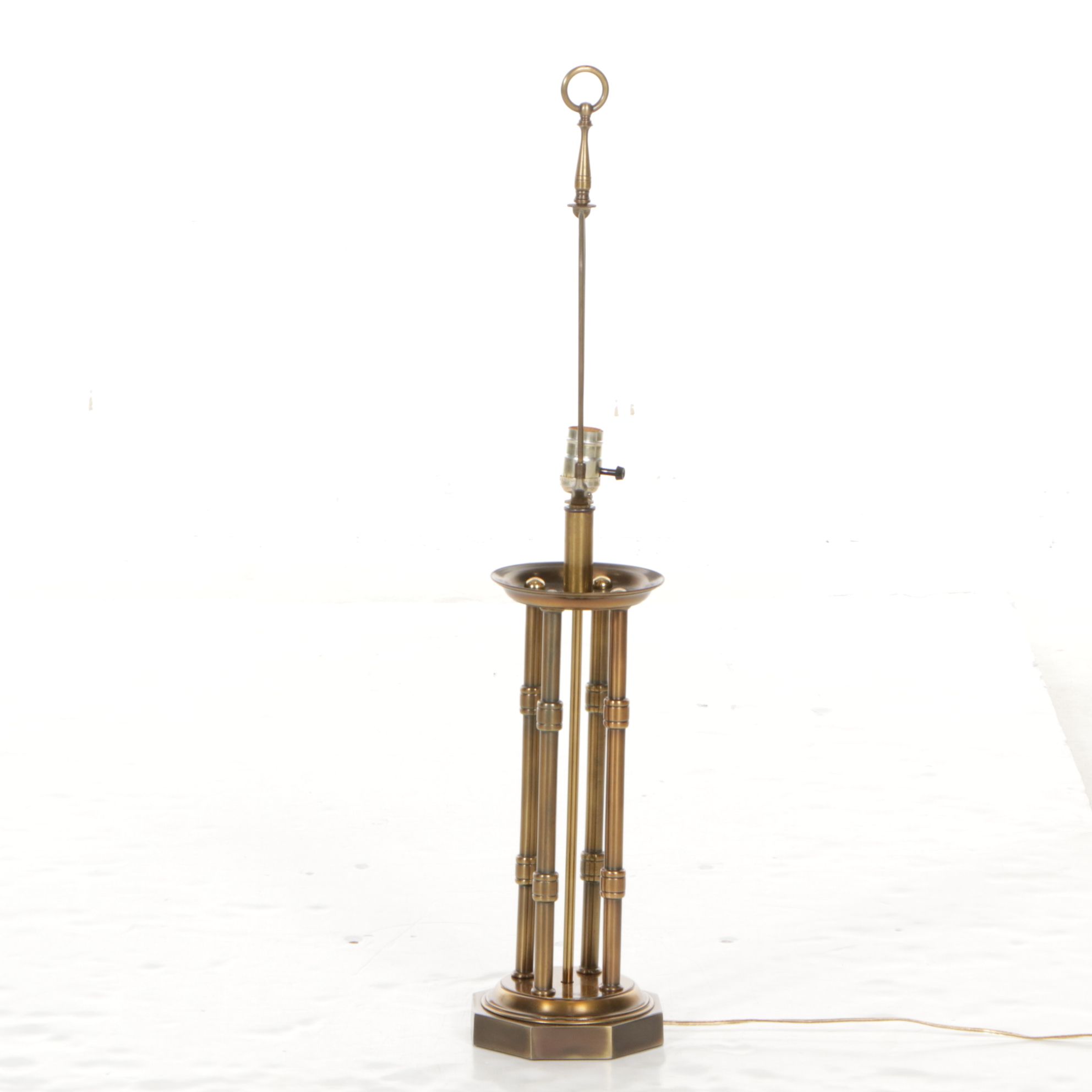 Brass Pillar Table Lamp with Pleated Shade