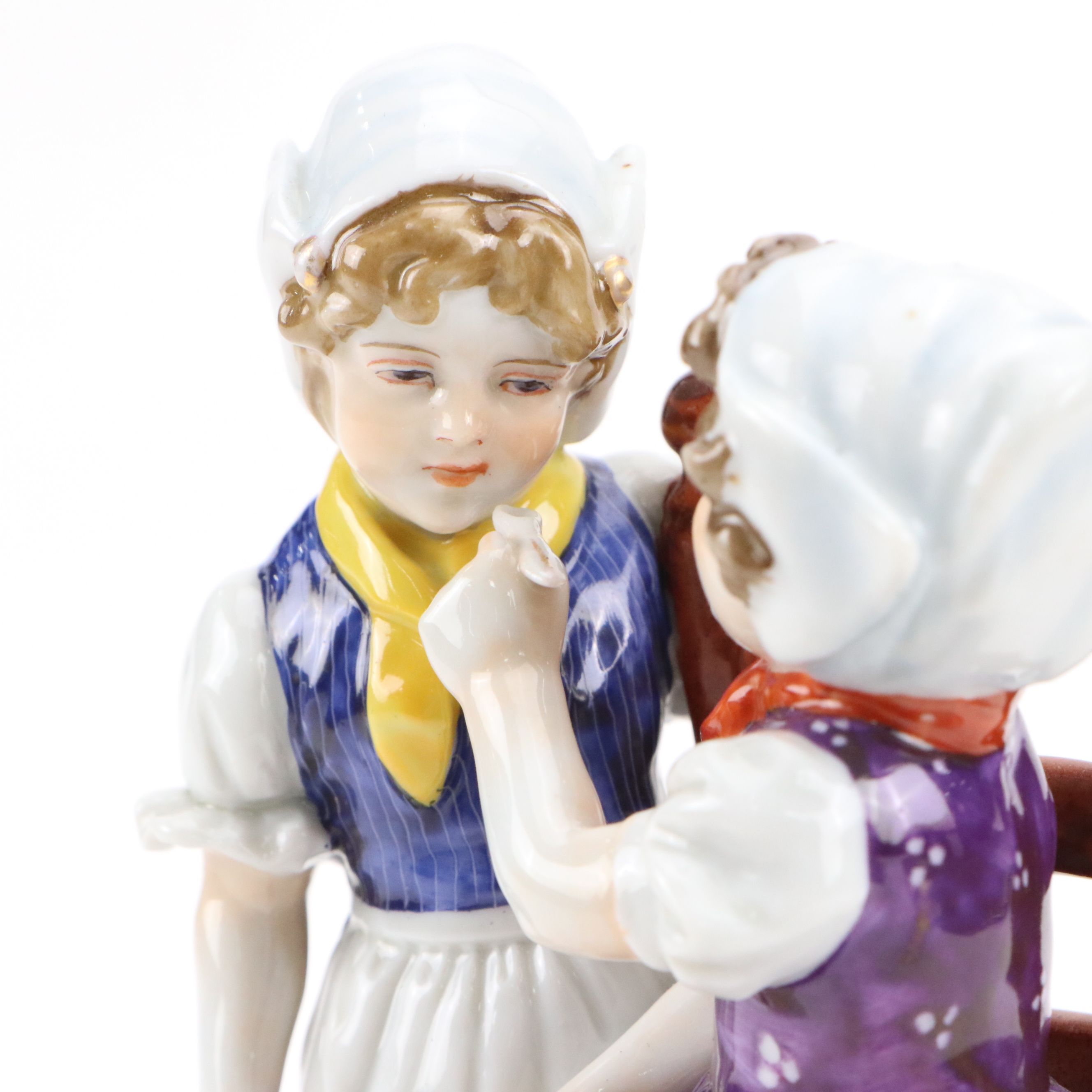 G. Schierholz & Sohn Porcelain of Two Girls Sharing Food, Early 20th Century
