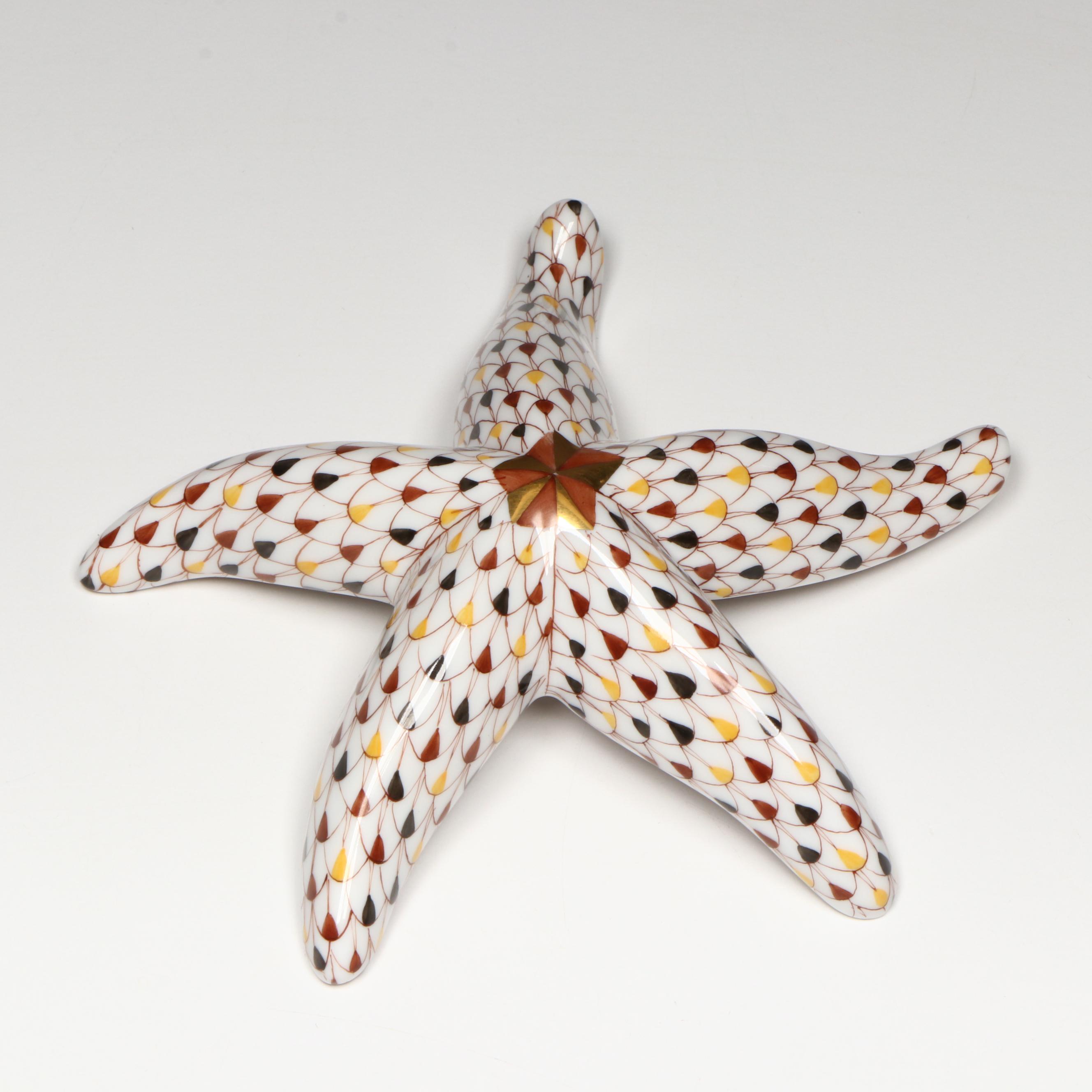 Herend Mosaic Fishnet with Gold "Starfish" Porcelain Figurine
