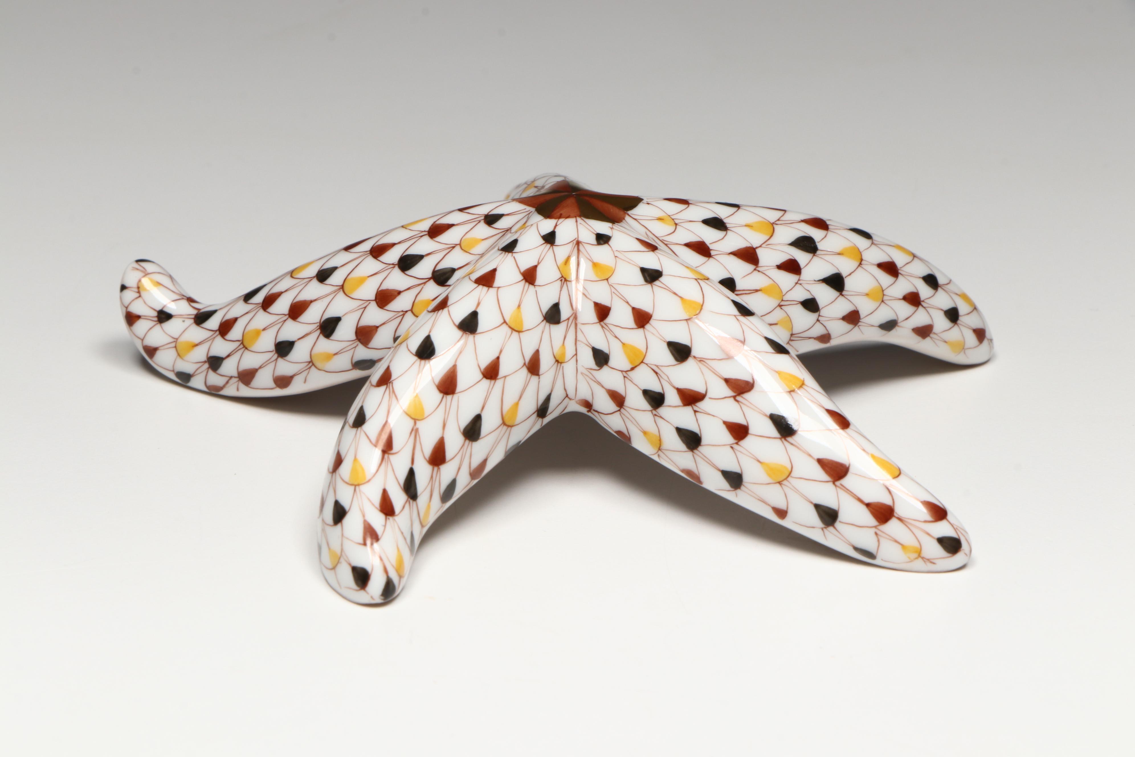 Herend Mosaic Fishnet with Gold "Starfish" Porcelain Figurine
