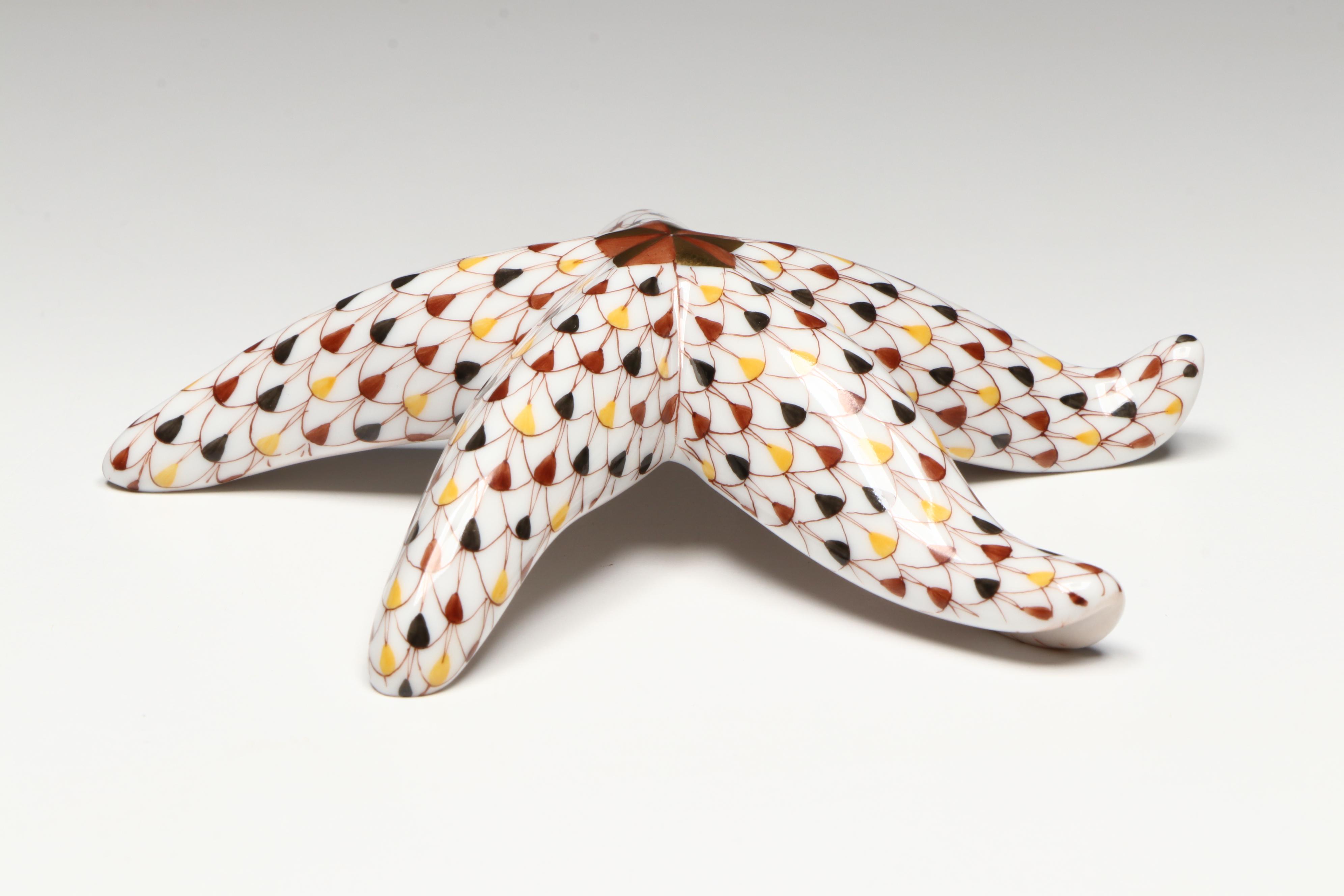 Herend Mosaic Fishnet with Gold "Starfish" Porcelain Figurine