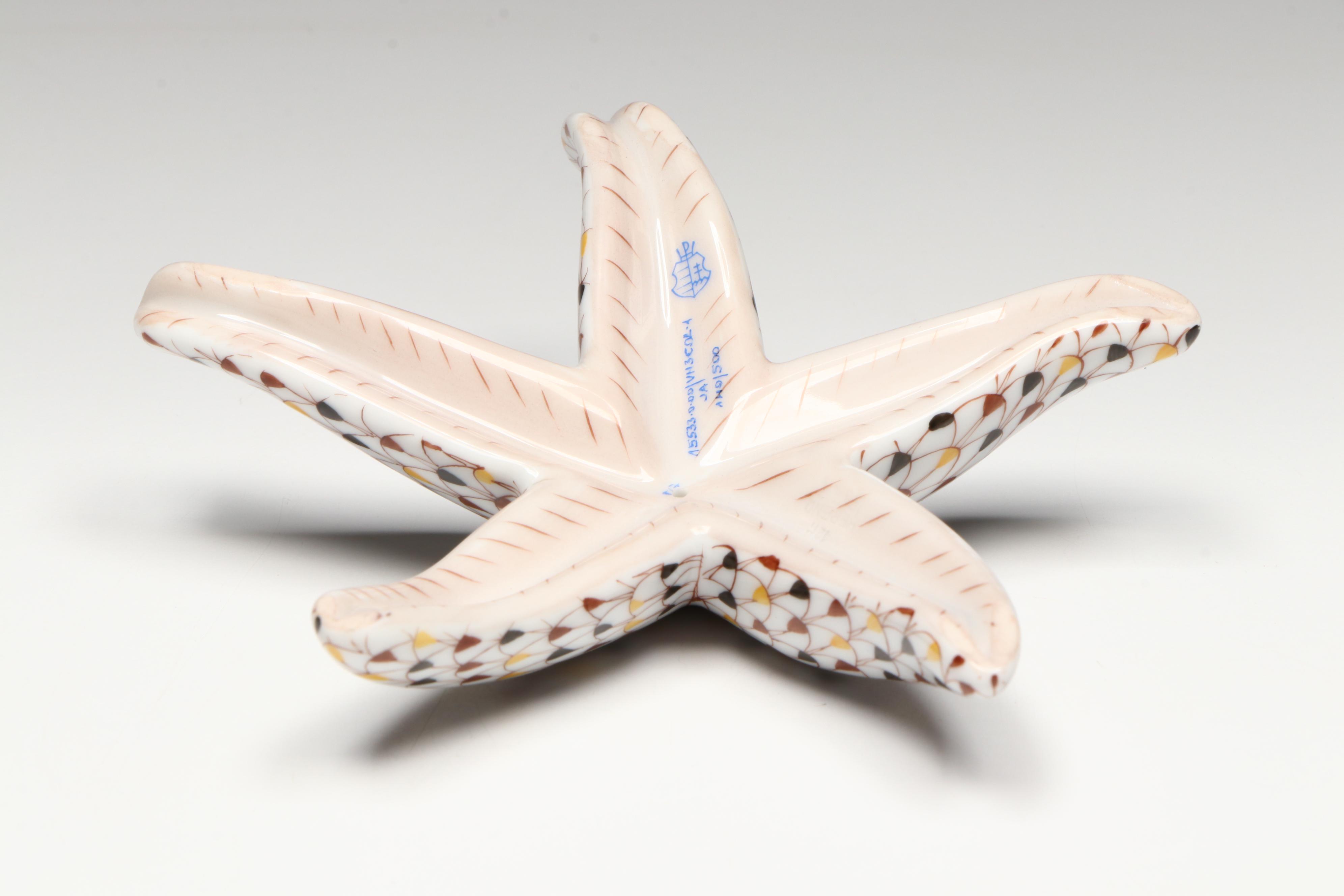 Herend Mosaic Fishnet with Gold "Starfish" Porcelain Figurine