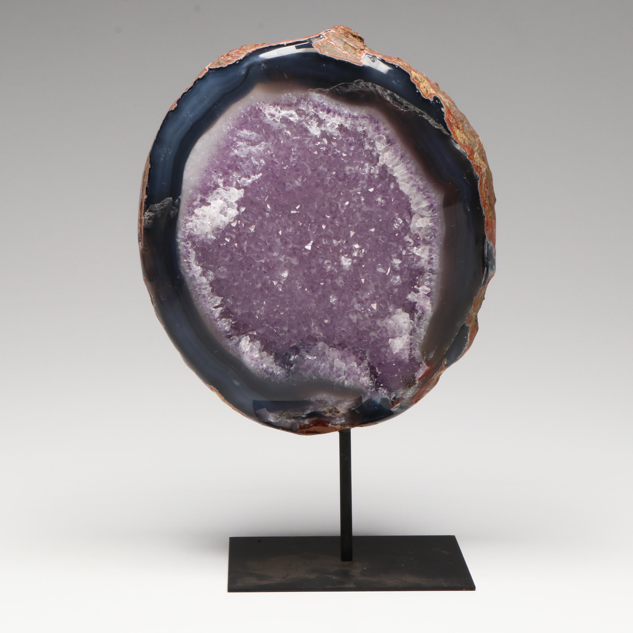 Amethyst Specimen on Modern Metal Stand