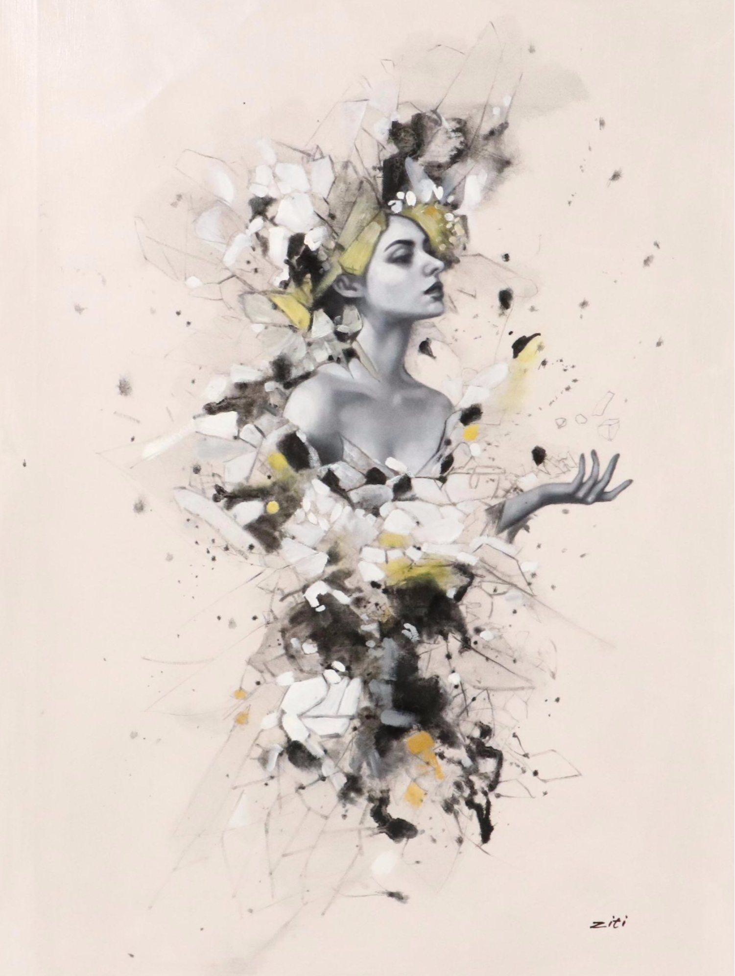 Ziti Stylized Figural Oil Painting, 21st Century