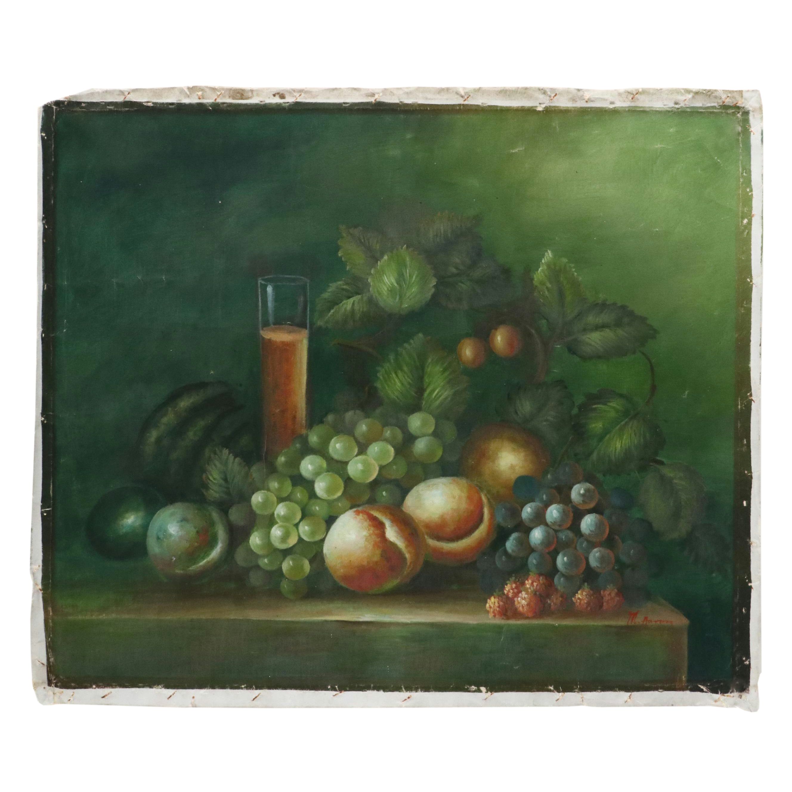 M. Aaron Fruit Still Life Oil Painting, Late 20th/21st Century