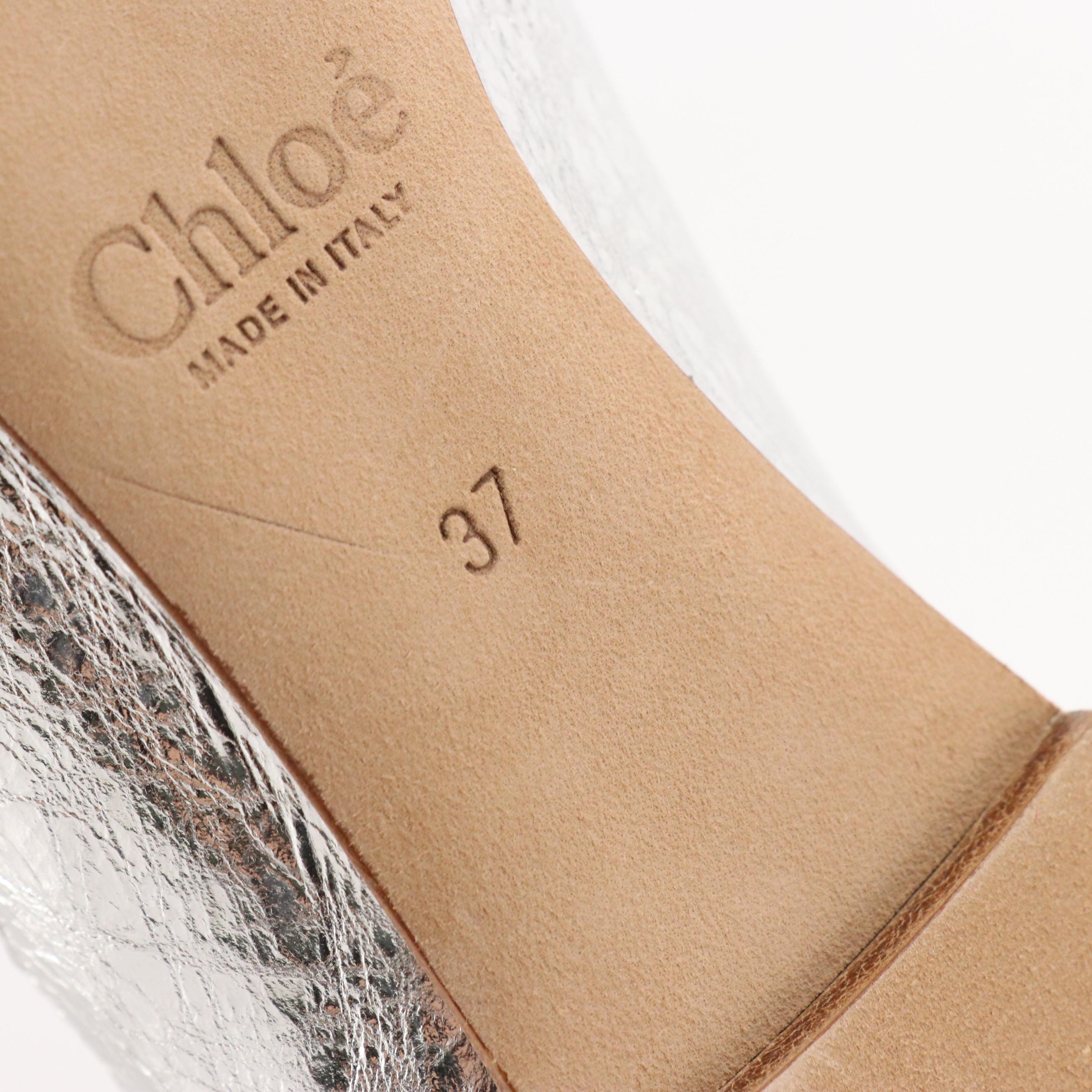 Chloé "Lauren" Ballerina Flats in Silver Metallic Leather, With Box