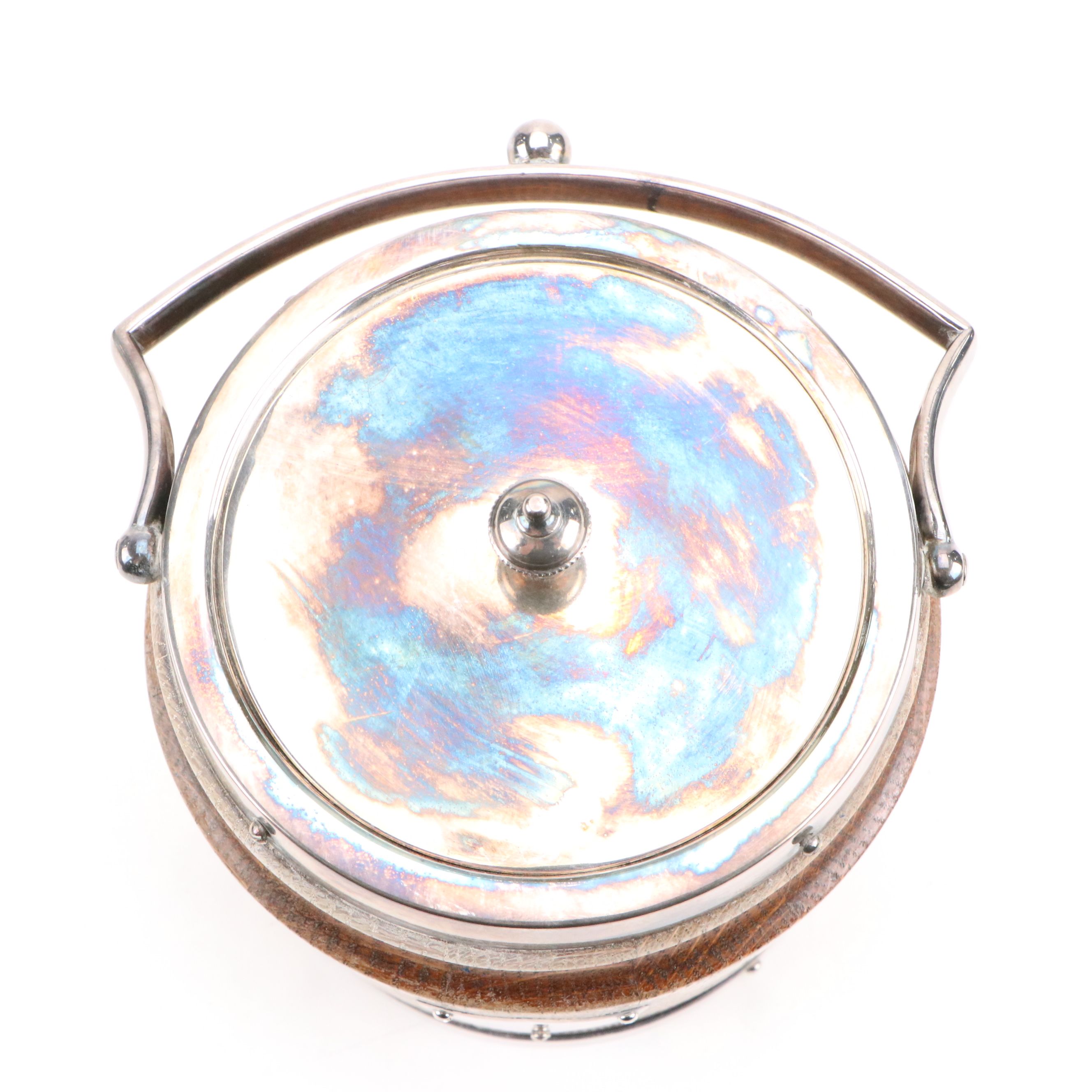 English Oak and Silver Plate Biscuit Barrel / Ice Bucket