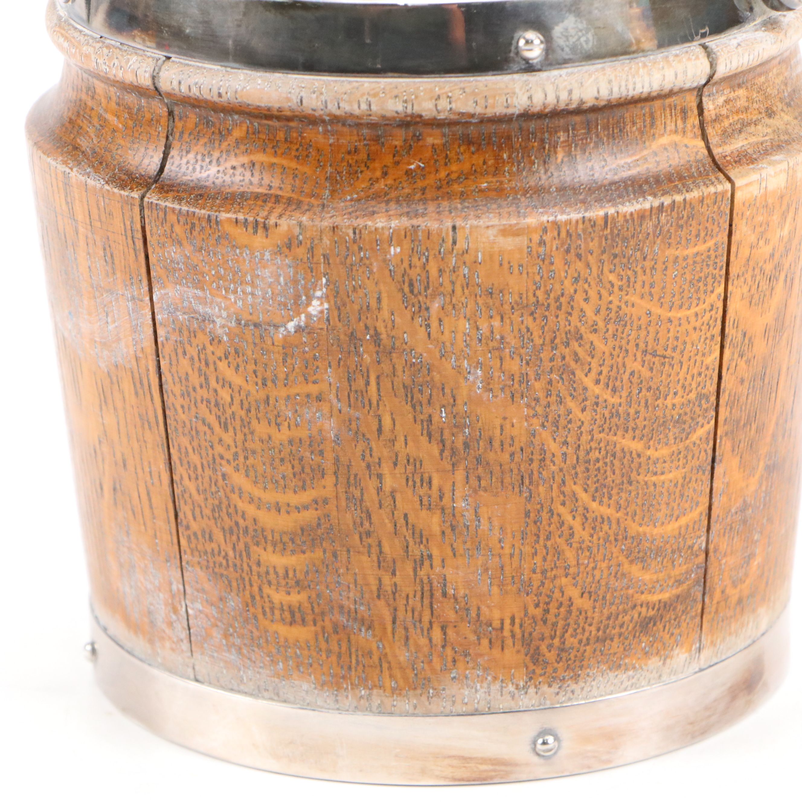 English Oak and Silver Plate Biscuit Barrel / Ice Bucket
